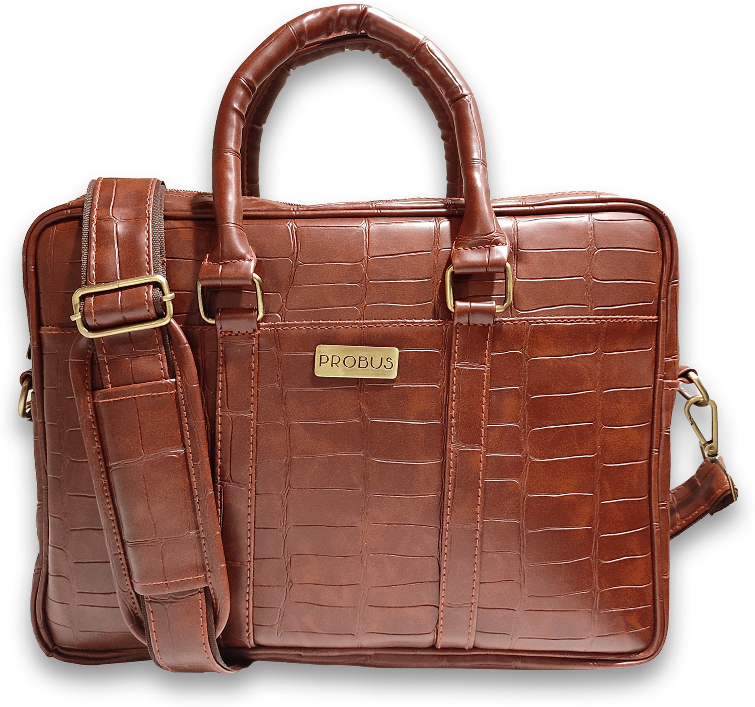 Image of Probus 15.6 Inch Brown Leather Laptop Messenger Bag With Shoulder Strap. Messenger Bag