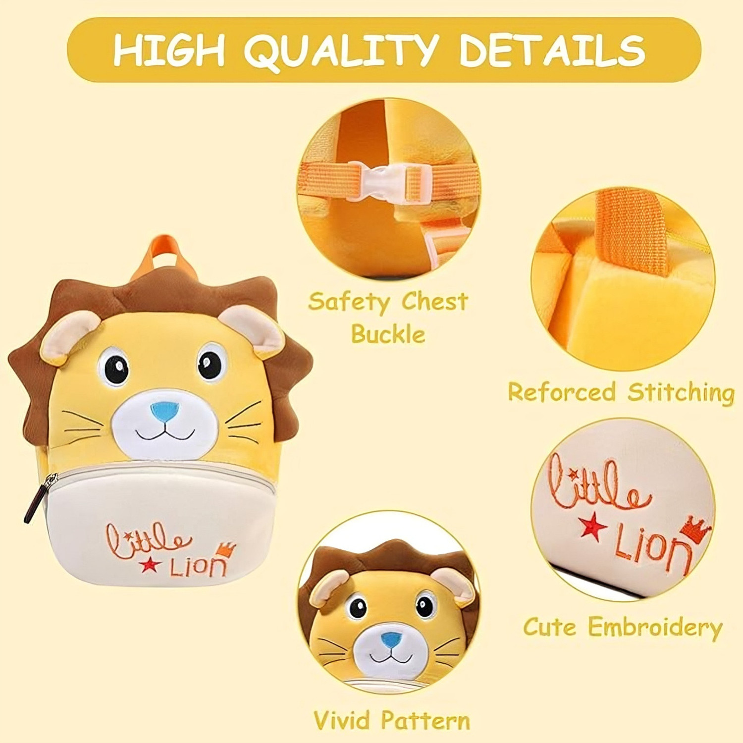 Image of Dufort Kids Soft Plush Lion Cartoon Toddler School Bag For(1 To 5 Years) Backpack