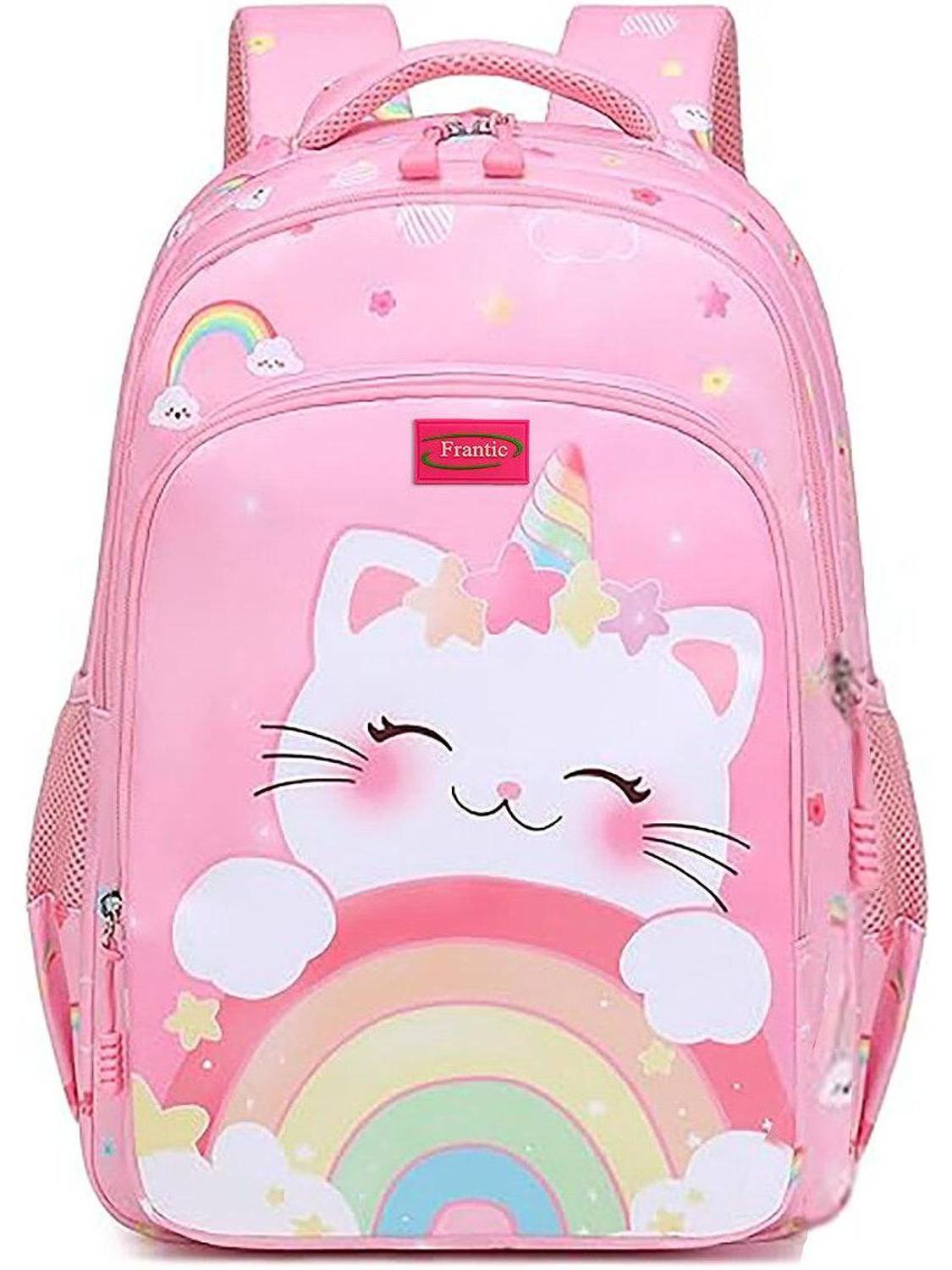 Frantic Kids School Backpack Pink_Rainbow_Cat Waterproof Backpack