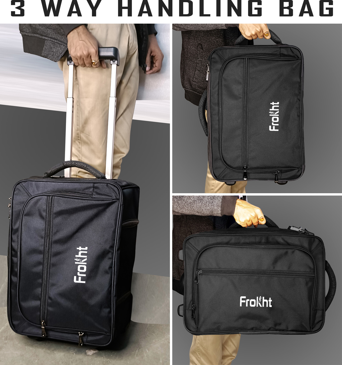 Image of frokht Business Trolley Bag 1K Danier Black Overnighter Laptop Trolley Case Multipurpose Bag (Black, 24 L)