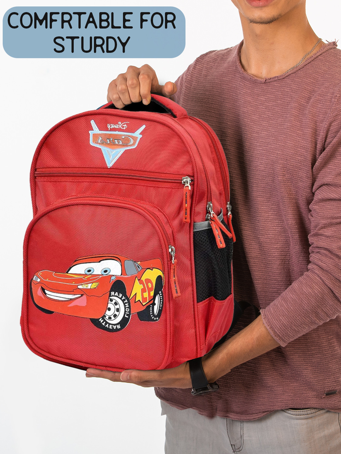 Image of HOMESTIC by Kuber Industries Disney Cars Print 14 inch Waterproof Polyster School Bag /Backpack for Kids (Red) School Bag