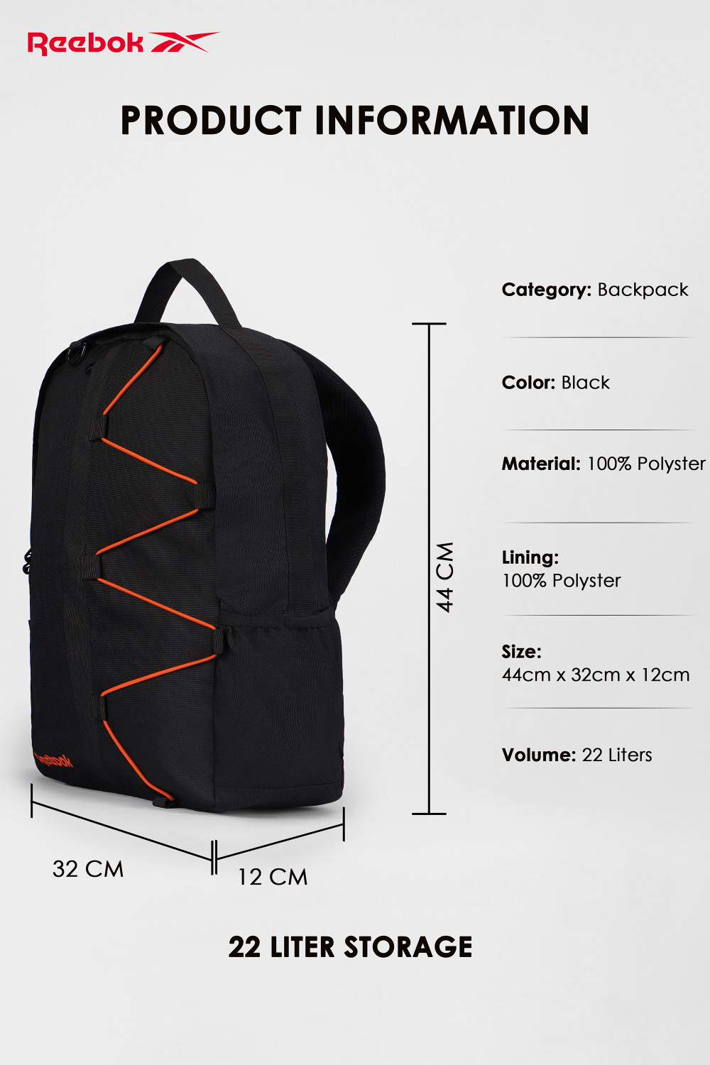 Image of REEBOK Small 17 L Laptop Backpack STREET MOTION (Black)