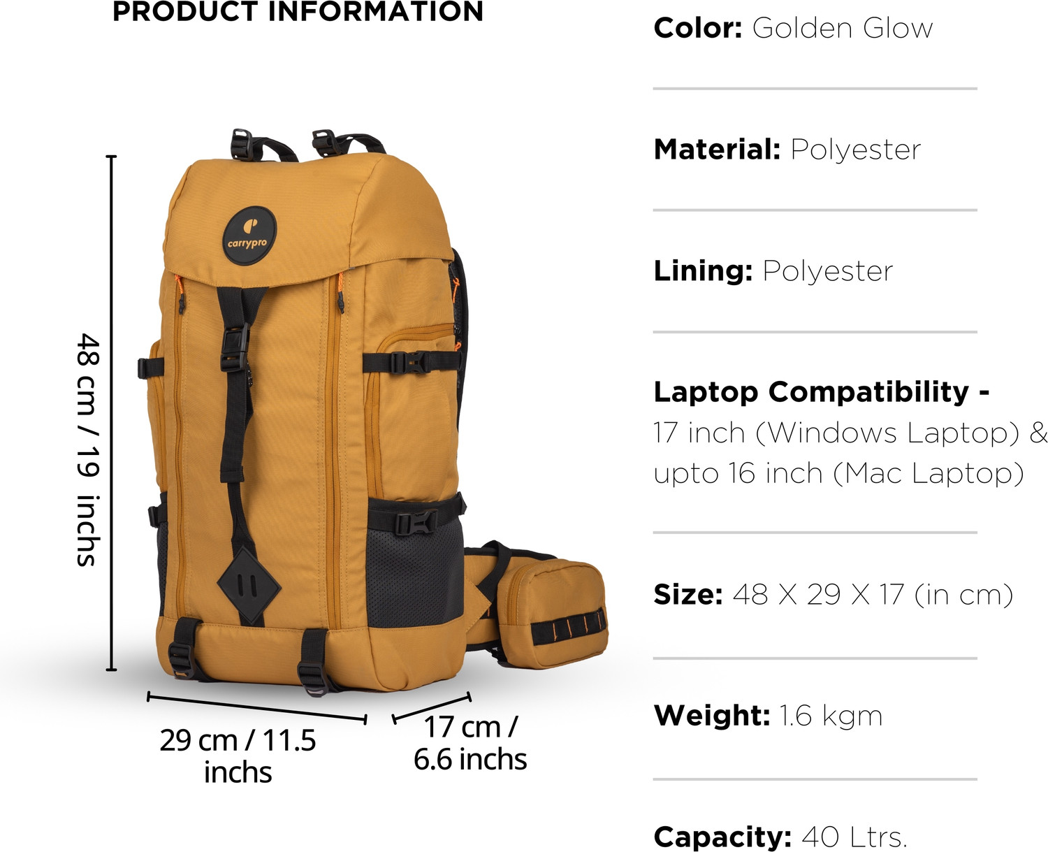 Image of CarryPro HOBO40 v2.0 Functional Travel Backpack Waterproof Backpack