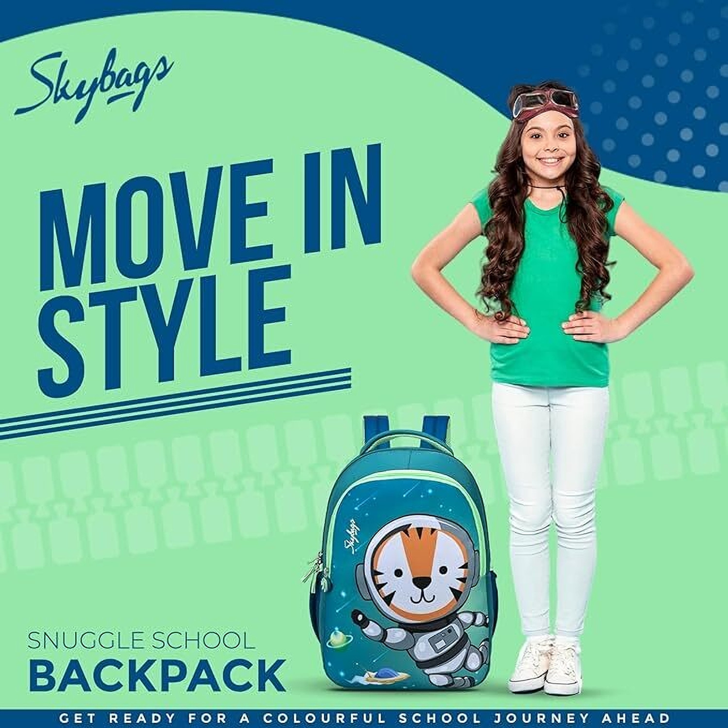 Image of SKYBAGS SNUGGLE 04 SCHOOL BACKPACK GREEN BLUE Waterproof School Bag