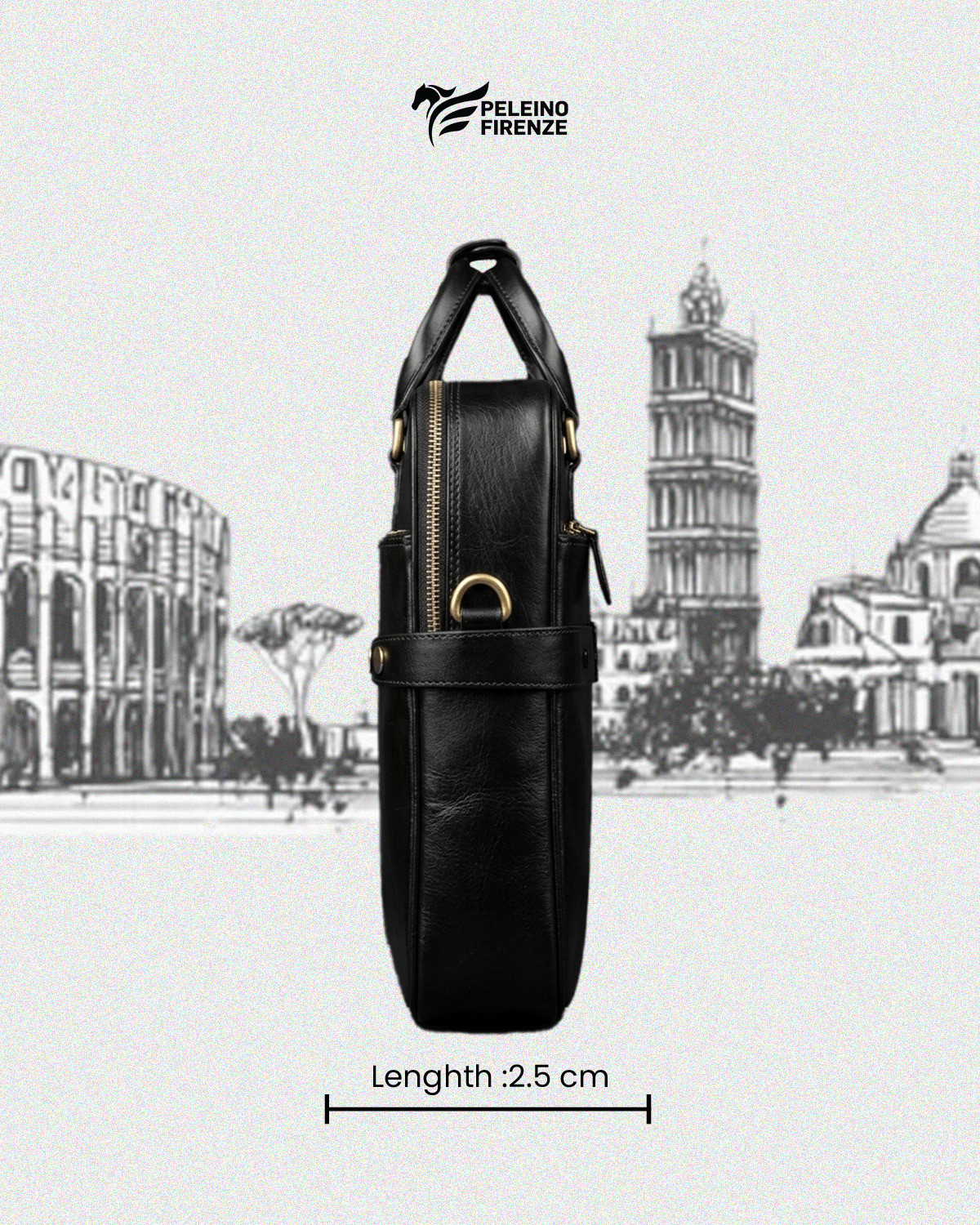 Image of Peleino Firenze Leather Laptop Bag with Shoulder Strap Multi-Compartment Business Briefcase Waterproof Messenger Bag