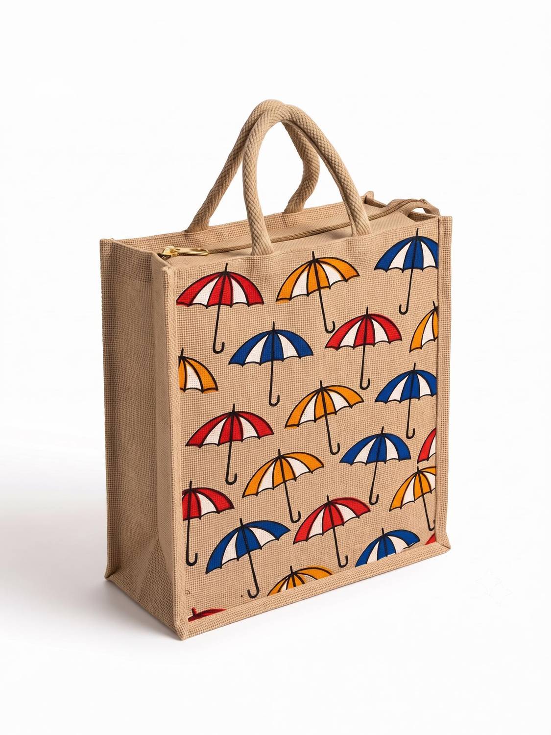 AVLUZ Natural Umbrella Printed Jute Multipurpose Bag