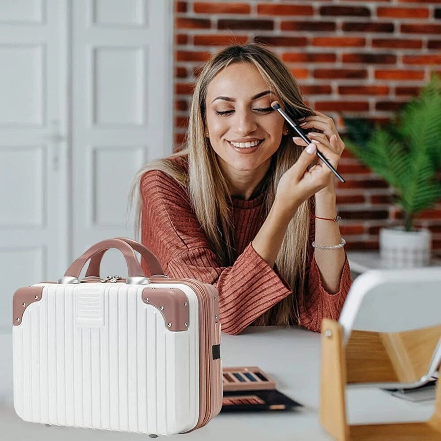 Image of ENNCOZY Portable Makeup Travel Case Hand Luggage Mini ABS Carrying Suitcase Waterproof Multipurpose Bag