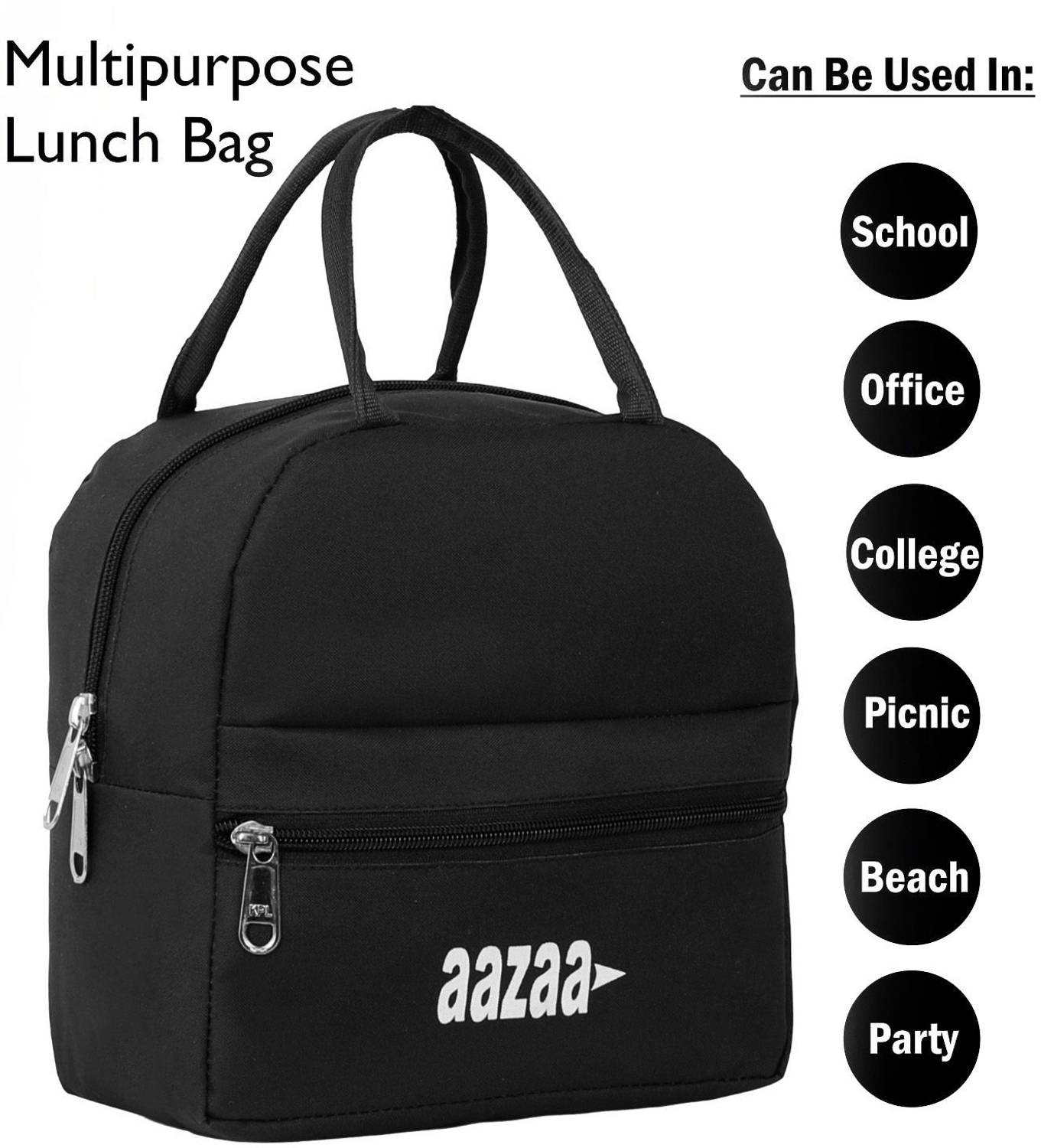 AAZAA Insulated Men, women & kid's Lunch Tiffin BOX Bag, school picnic Travel 6L Black Waterproof Multipurpose Bag