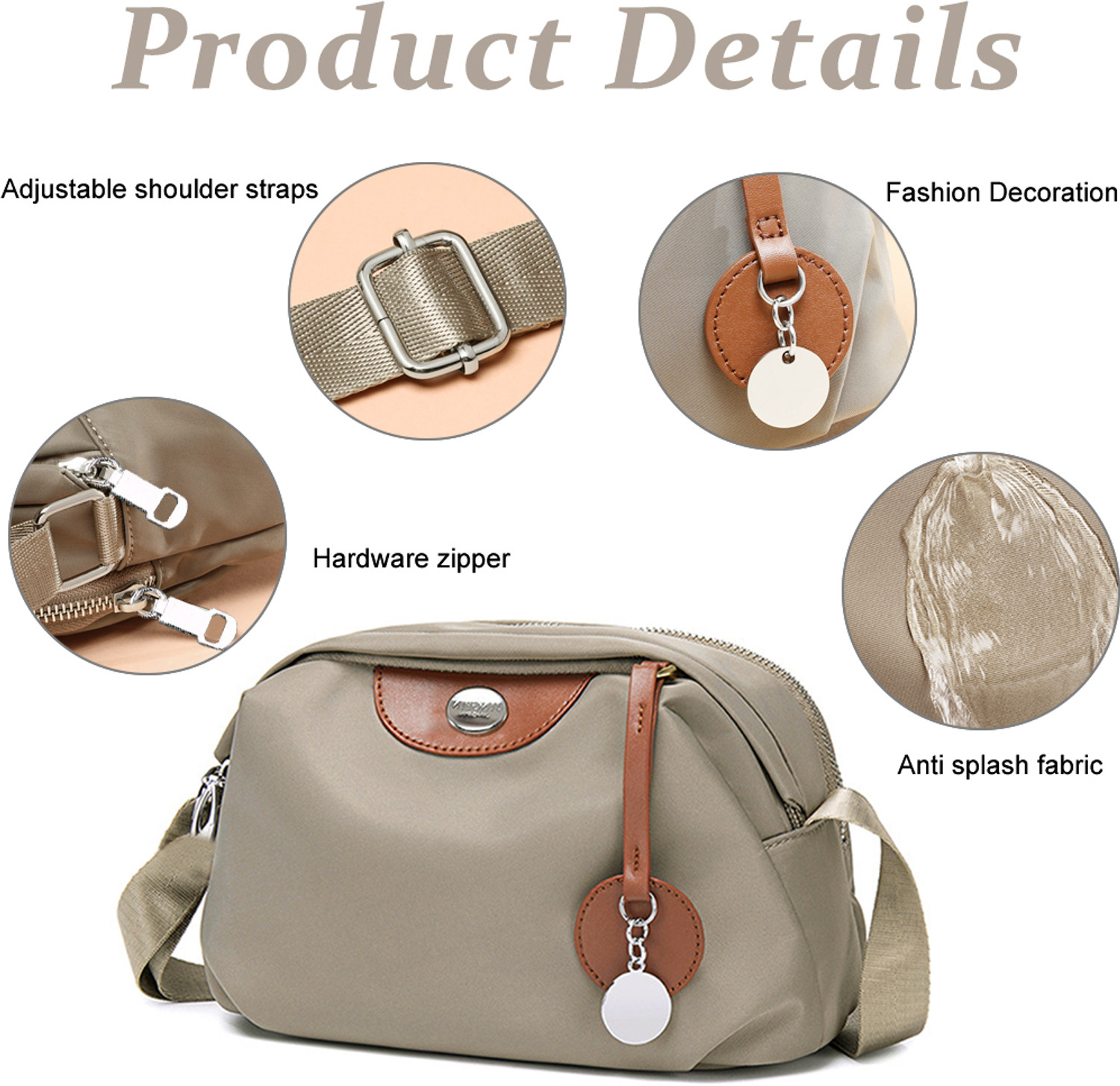 Image of sannidhi Fashion Women Crossbody Bag Casual Nylon Daily Bag Shoulder Bag Double Layer Waterproof Shoulder Bag