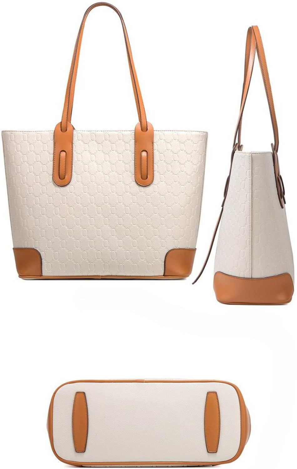 Image of Cosmo Luxera White Tote Luxury Handbag Set for Women - Elegant Tote, Crossbody, Pouch & Card Holder