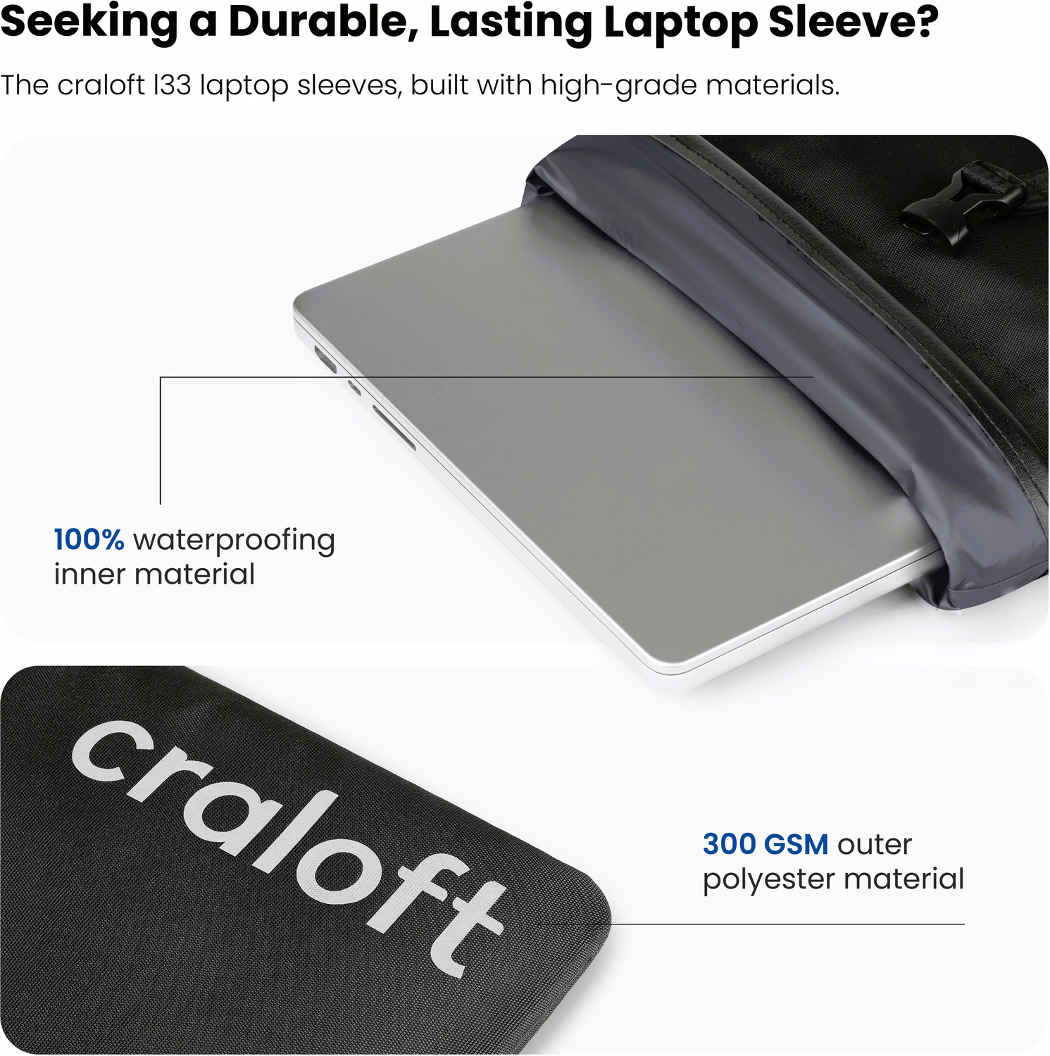 Image of CRALOFT 16 Inch Laptop Sleeve Case Pouch Bag for MacBook - Office Use Waterproof Laptop Sleeve /Cover