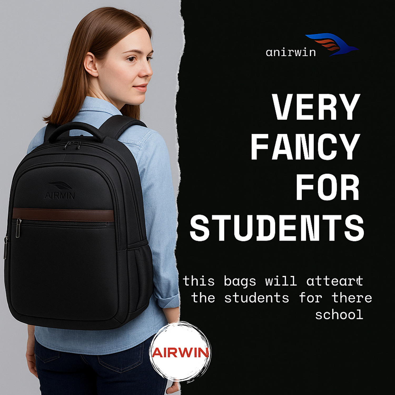 Image of Airwin 18-inch Leather Office Bag | 2 Compartment Waterproof Backpack for Boys & Girls Waterproof School Bag
