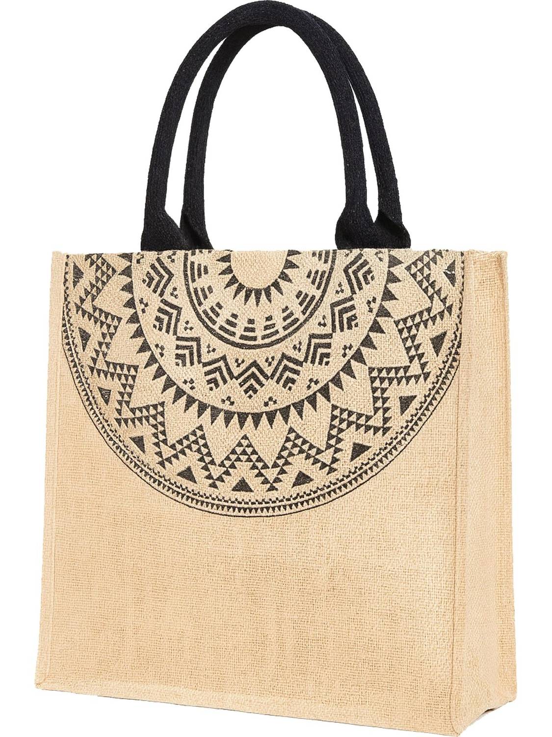 AVLUZ Natural Half Circle Printed Jute Multipurpose Bag