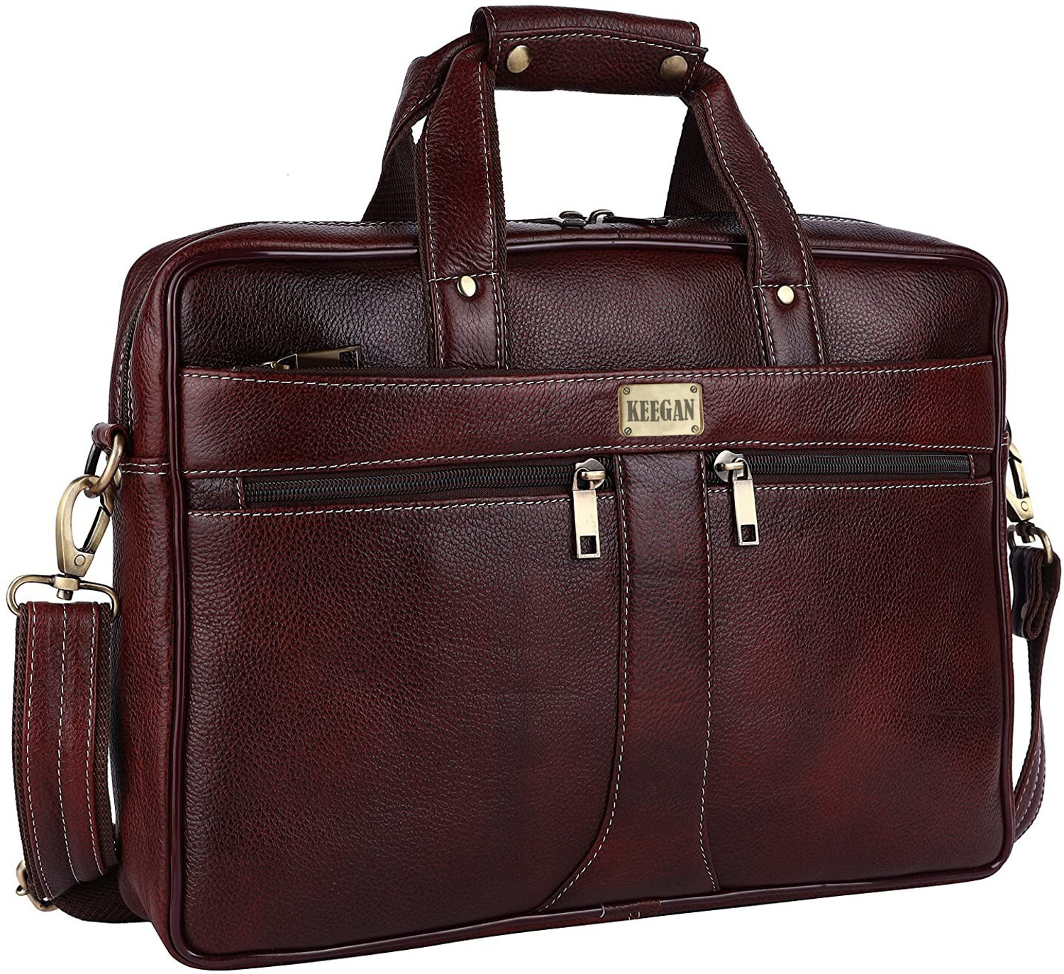 Image of KEEGAN 100% Genuine Premium Leather 16 inch Briefcase Laptop Messenger Office Bag Messenger Bag