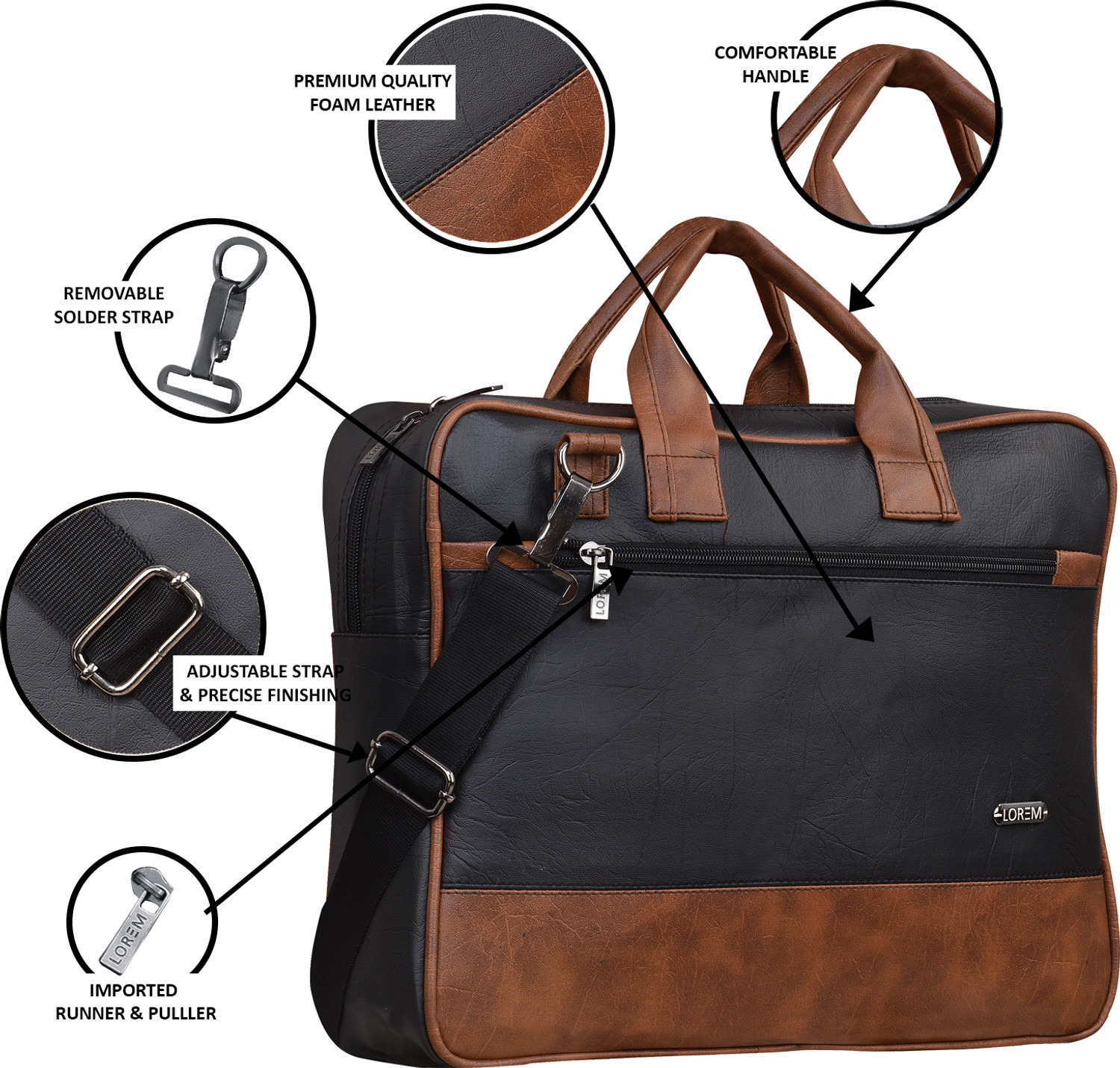 Image of AAURUBIS ENTERPRISE Black & Tan Color Faux Leather 10L Office Laptop Bag For Men & Women BG32 Waterproof Messenger Bag