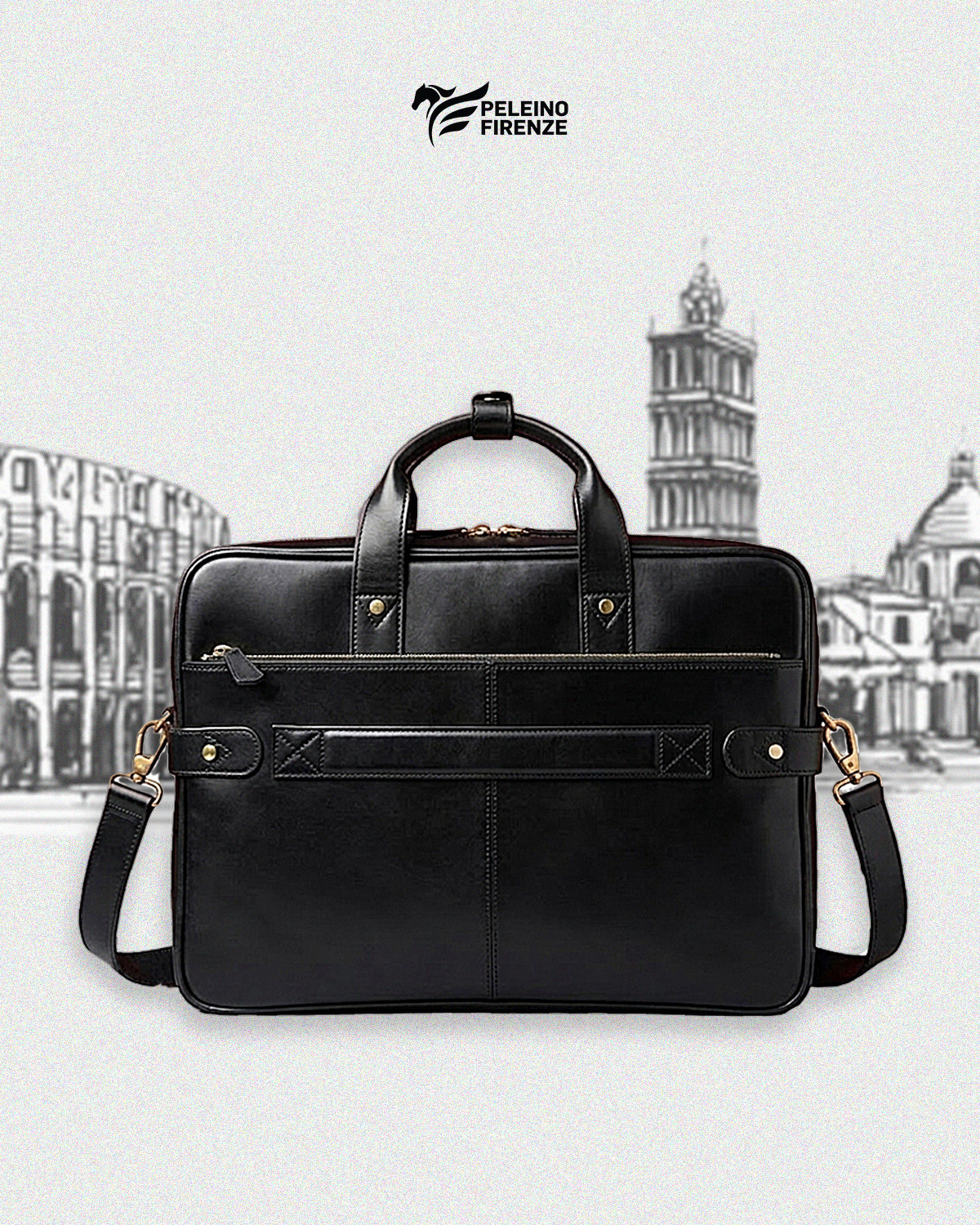 Image of Peleino Firenze Leather Laptop Bag with Shoulder Strap Multi-Compartment Business Briefcase Waterproof Messenger Bag