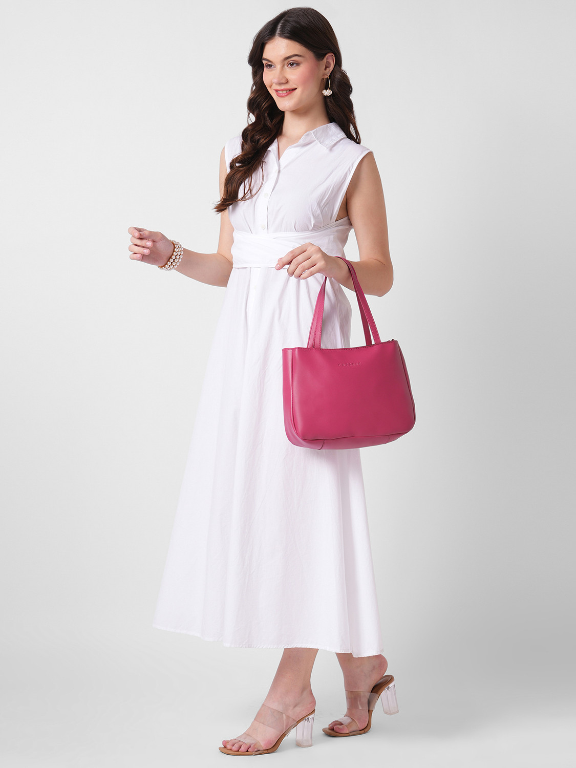 Image of Caprese Elena Satchel Medium Fuchsia Bag for Women Messenger Bag