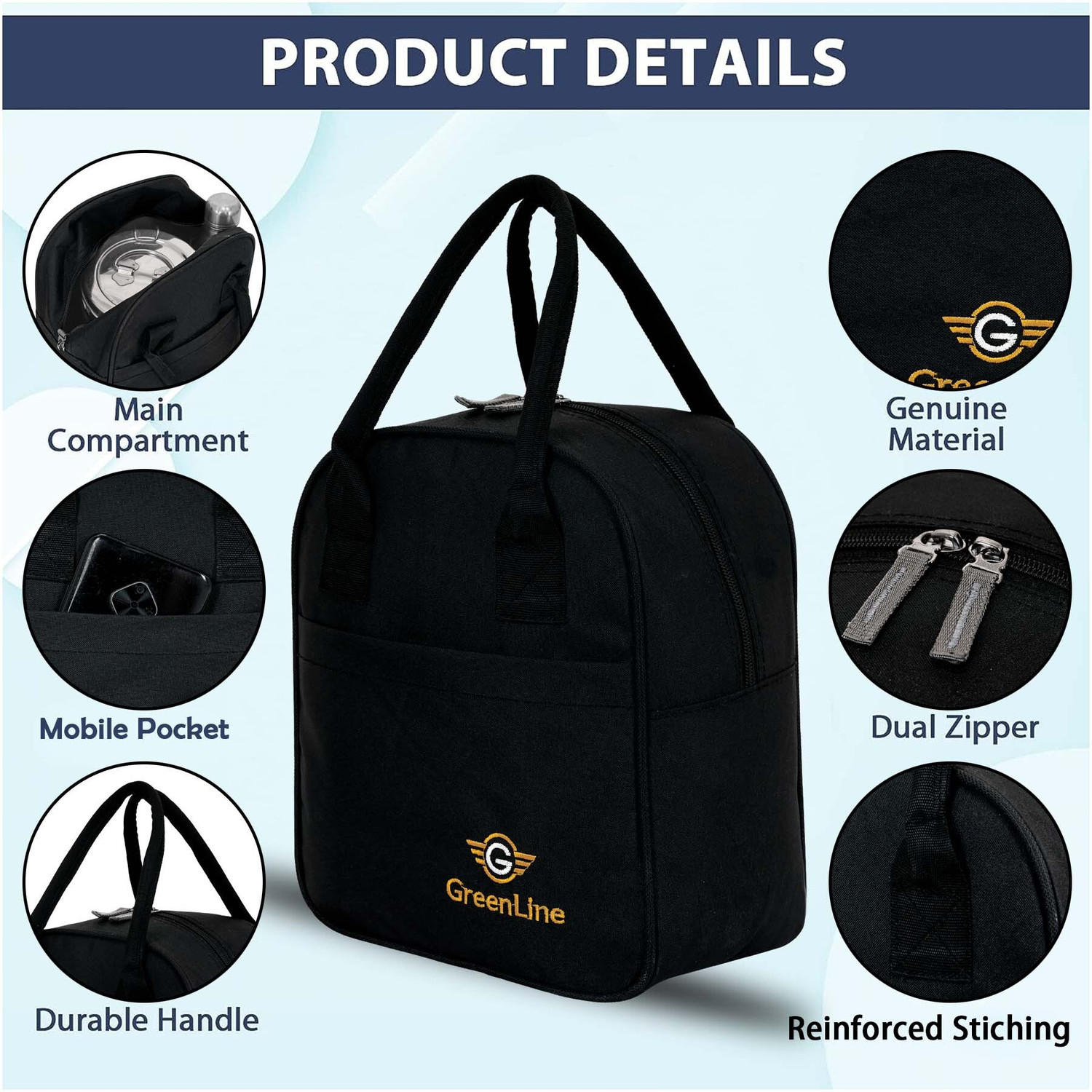 Image of GREENLINE Combo 2PC ,Insulated Lunch Bag for School Collage Office &Picnic for Boys & girl Waterproof Lunch Bag