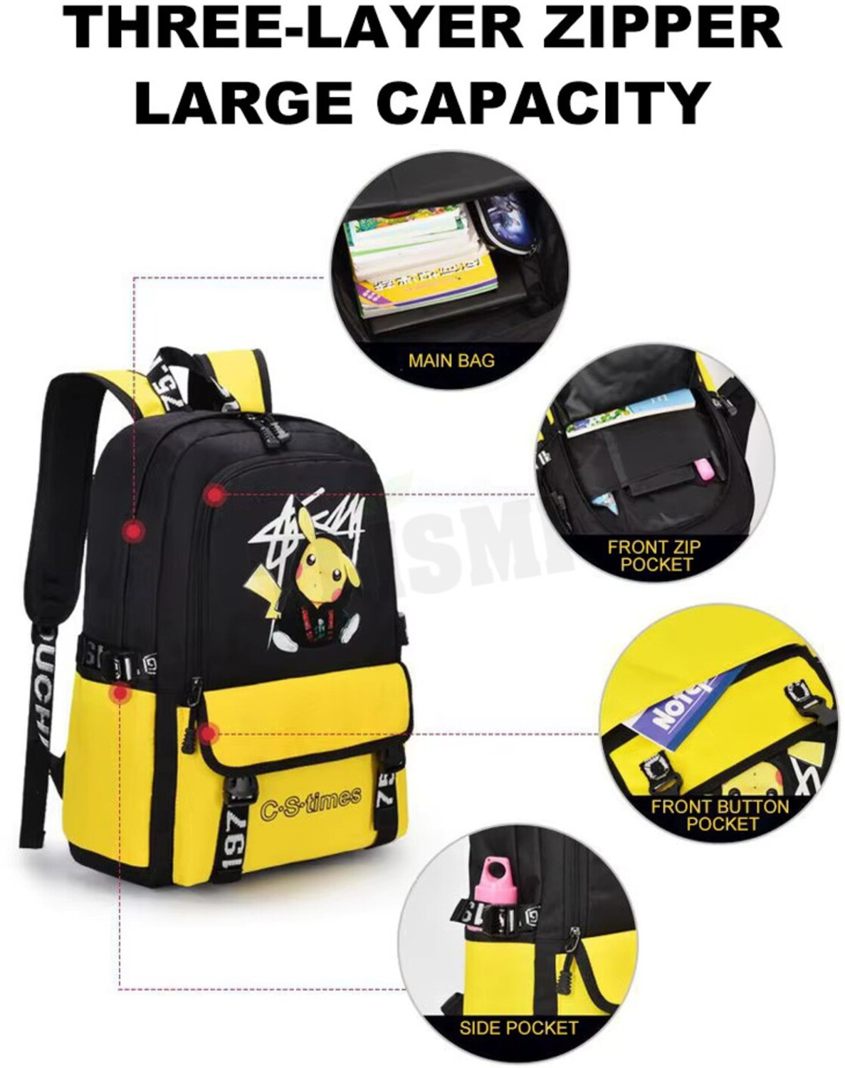 Image of Tlismi Cute Anime Cartoon Print School Bag with USB for Boys & Girls Waterproof Shoulder Bag