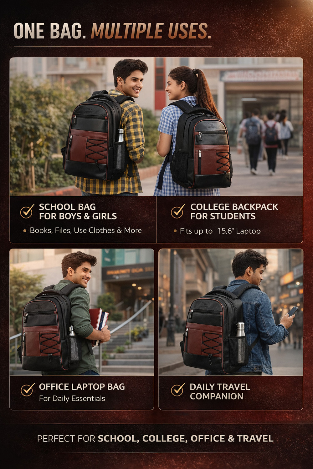 Image of Airwin 30L Leather Office Bag Laptop Bag Men Women Multi Pocket Durable Bags Waterproof School Bag
