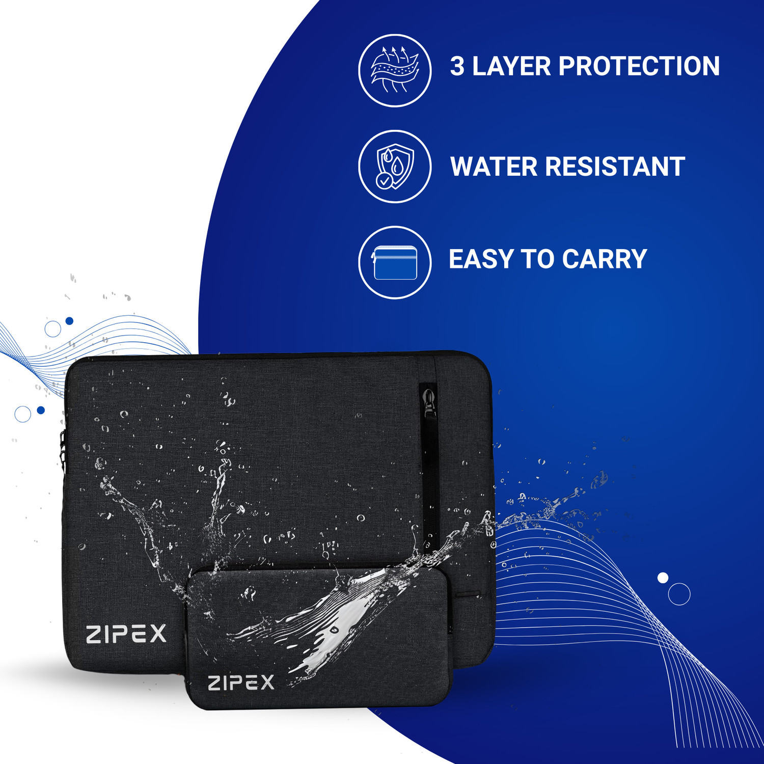 Image of ZIPEX PHOTONIC Laptop Case With Charger Pouch | Unisex | For 14 Inch Laptops Waterproof Laptop Sleeve /Cover