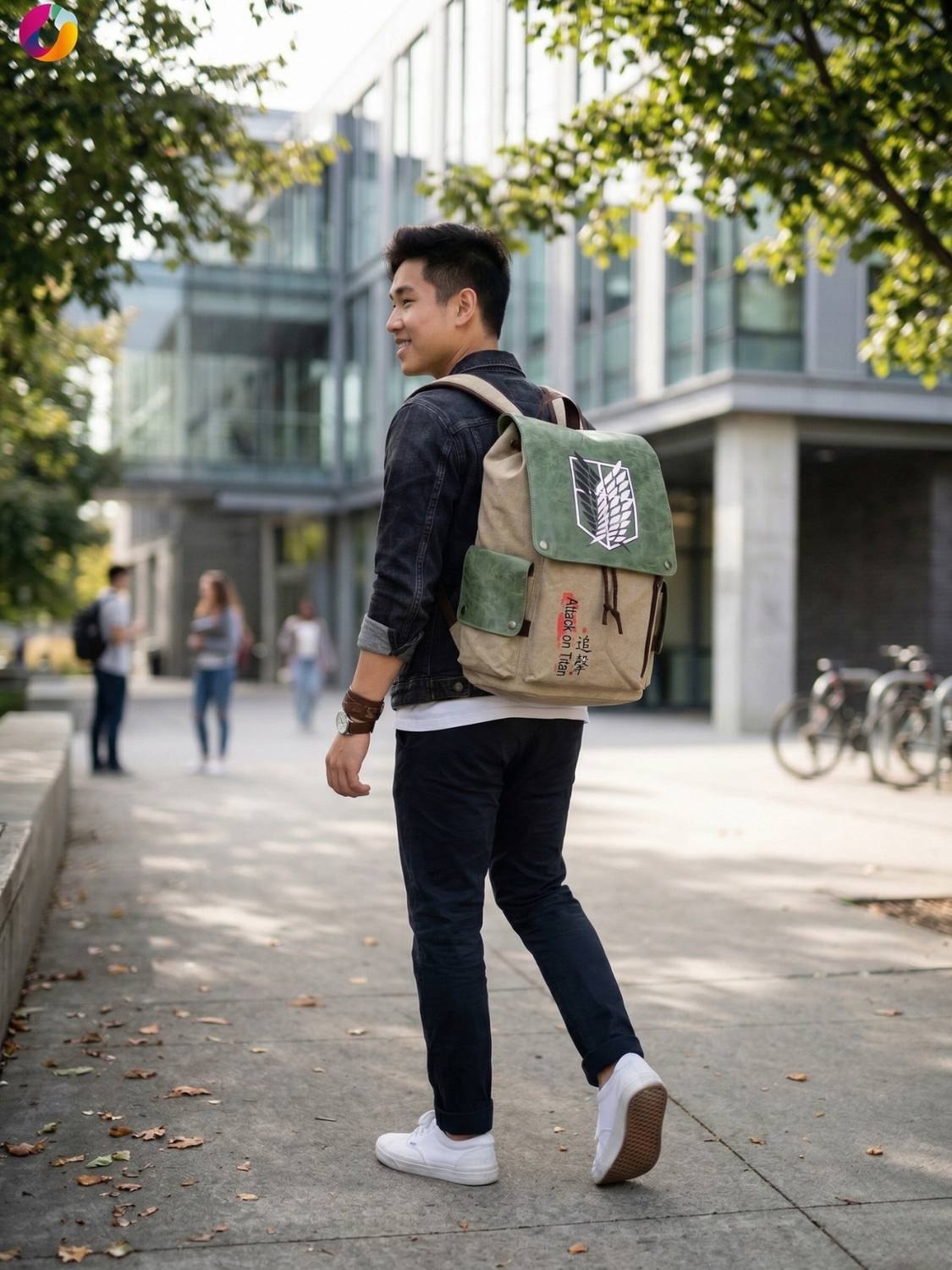 anime attack on titan laptop canvas backpack Survey Corps Wings of Freedom Gold Logo Print School Bag Cosplay Bookbag Mxcostume Anime Attack on Titan Canvas