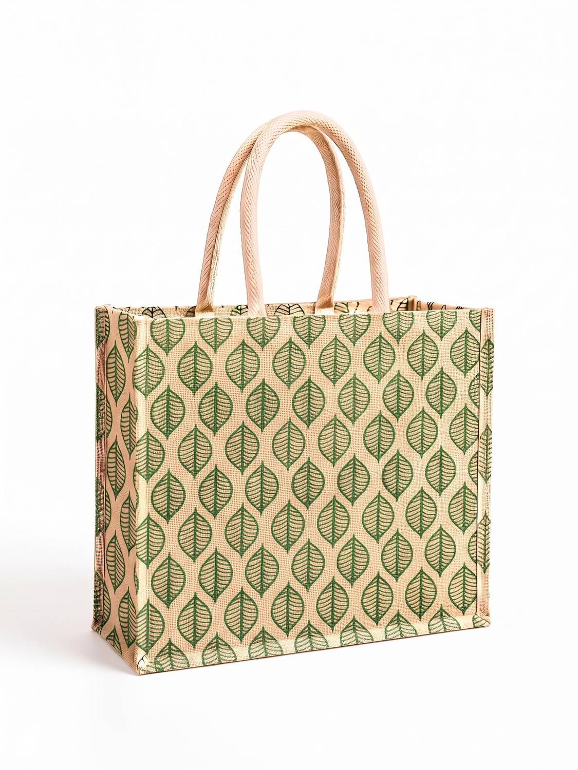 AVLUZ Natural Leaf Printed Jute Multipurpose Bag