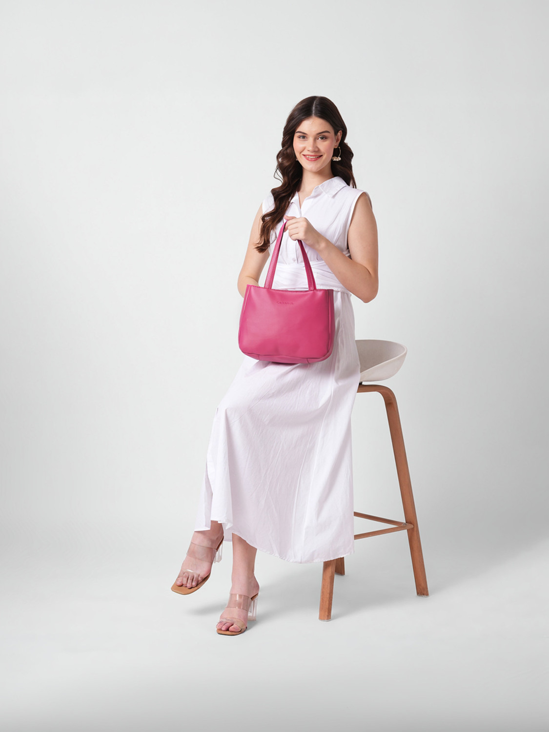 Image of Caprese Elena Satchel Medium Fuchsia Bag for Women Messenger Bag