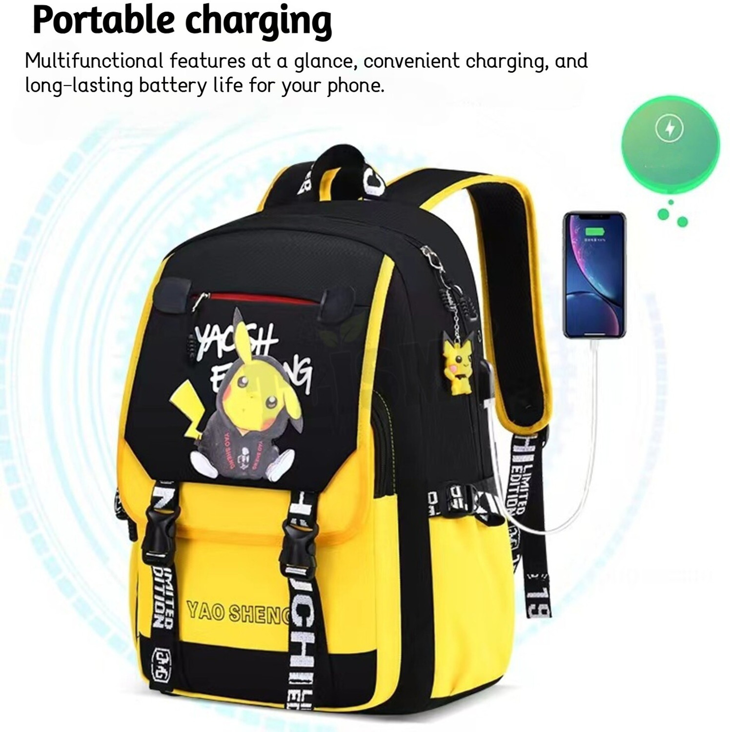 Image of Tlismi Cute Anime Cartoon Print School Bag with USB for Boys & Girls Waterproof Shoulder Bag