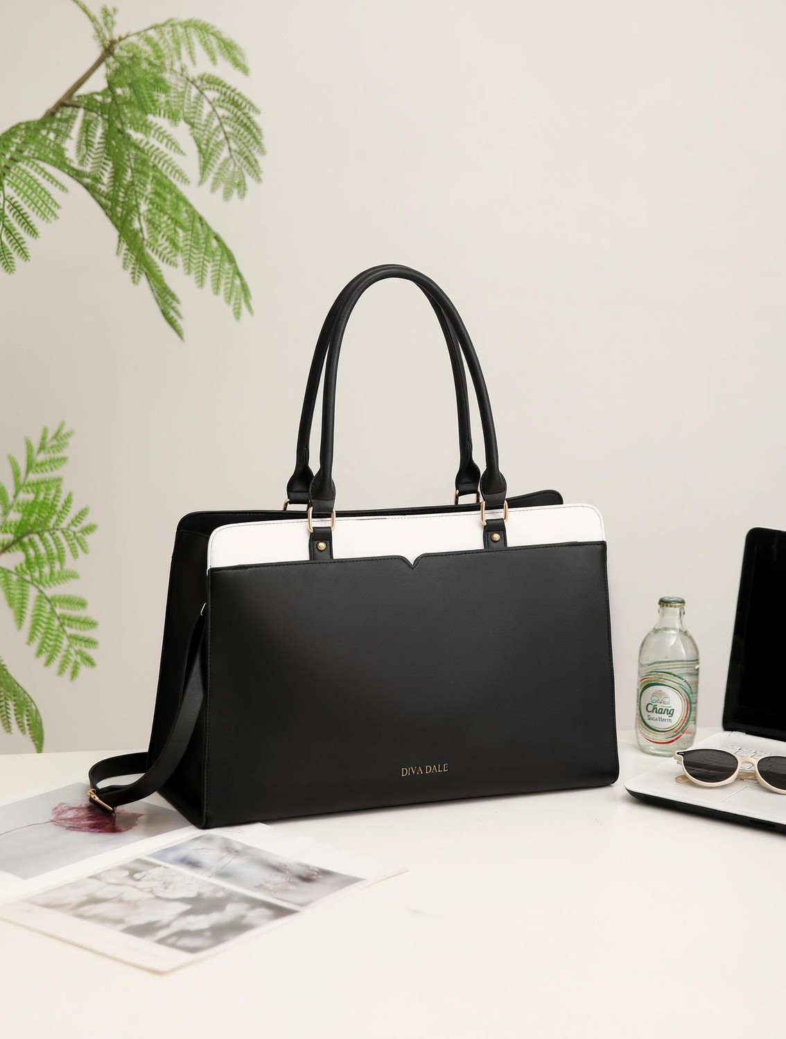 Image of Diva Dale Black, White Tote Stylish Trendy Premium Office Tote 17 Inch Laptop