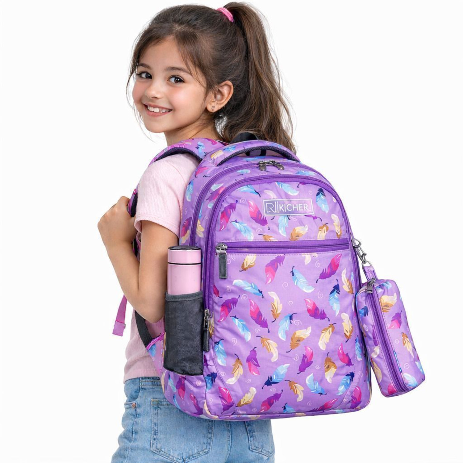 Image of Richer School Backpack for Girls Three Compartments, Side Pockets and Light Weight with Waterproof School Bag