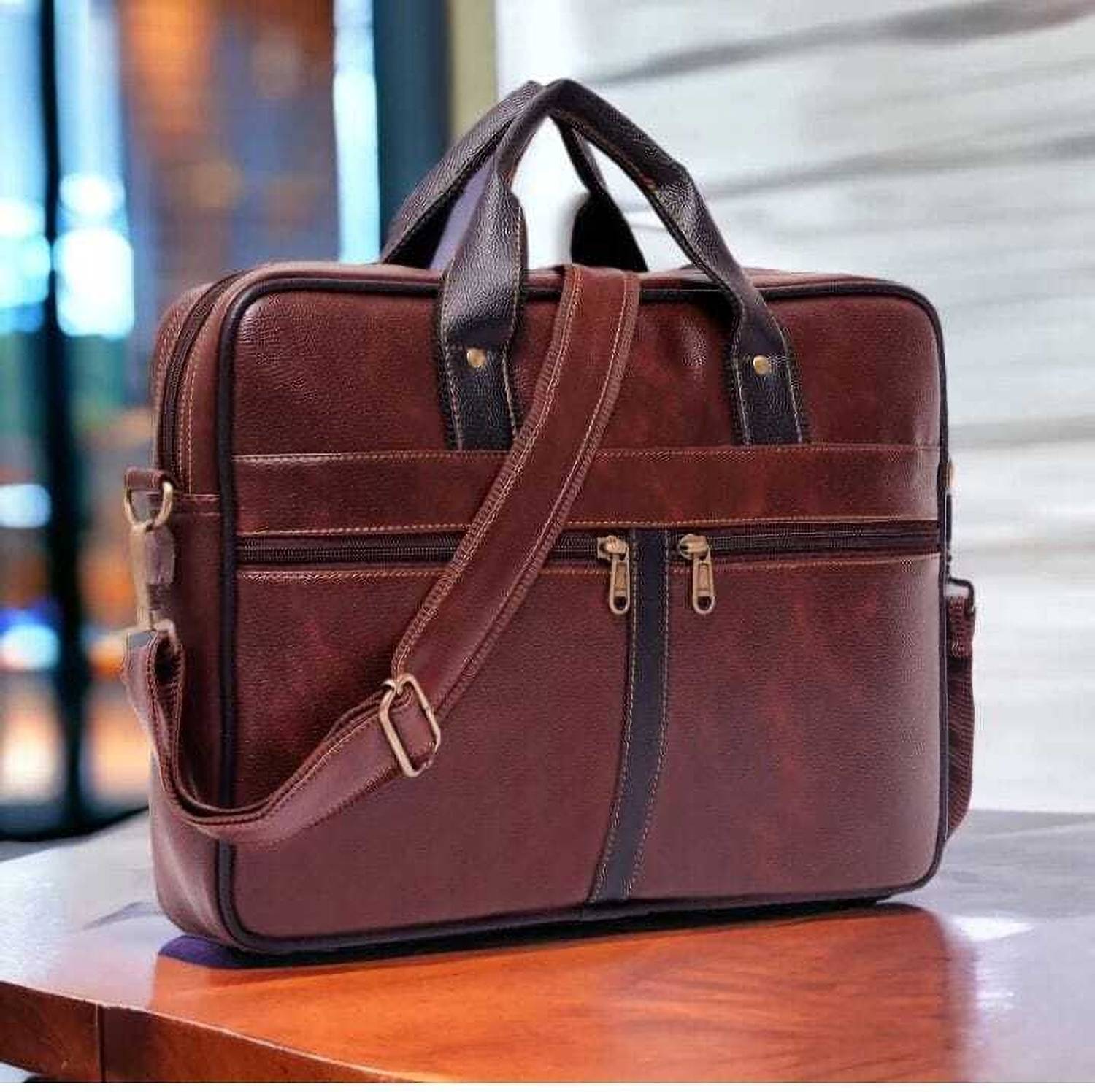 zurbaa PU Leather Laptop Messenger Bag Satchel for Men and Women - Elegant & Durable Waterproof Messenger Bag