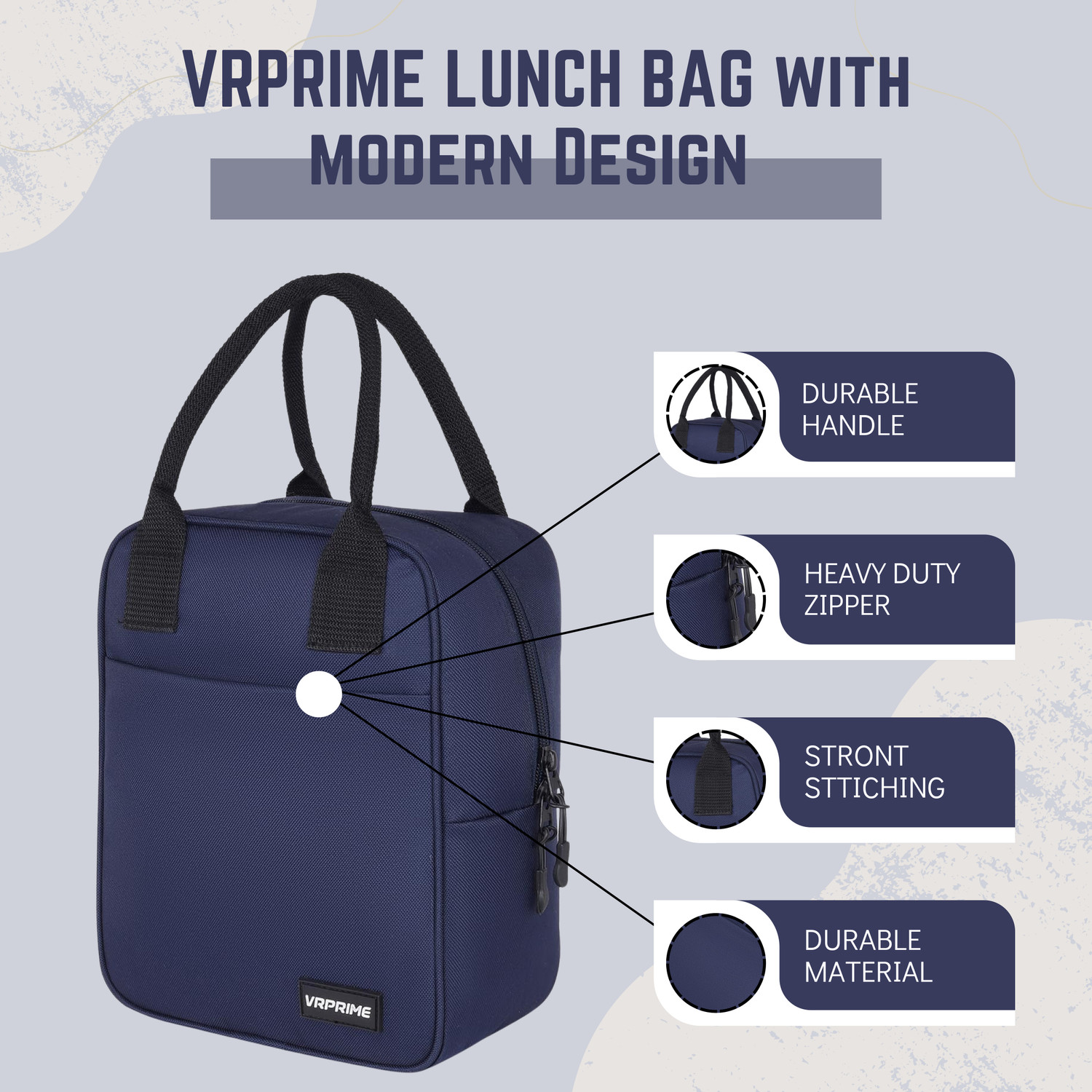 Image of VRPRIME Insulated Lunch Bag for Office,School & Travel | Hot & Cold Tiffin Bag Men Women Waterproof Lunch Bag