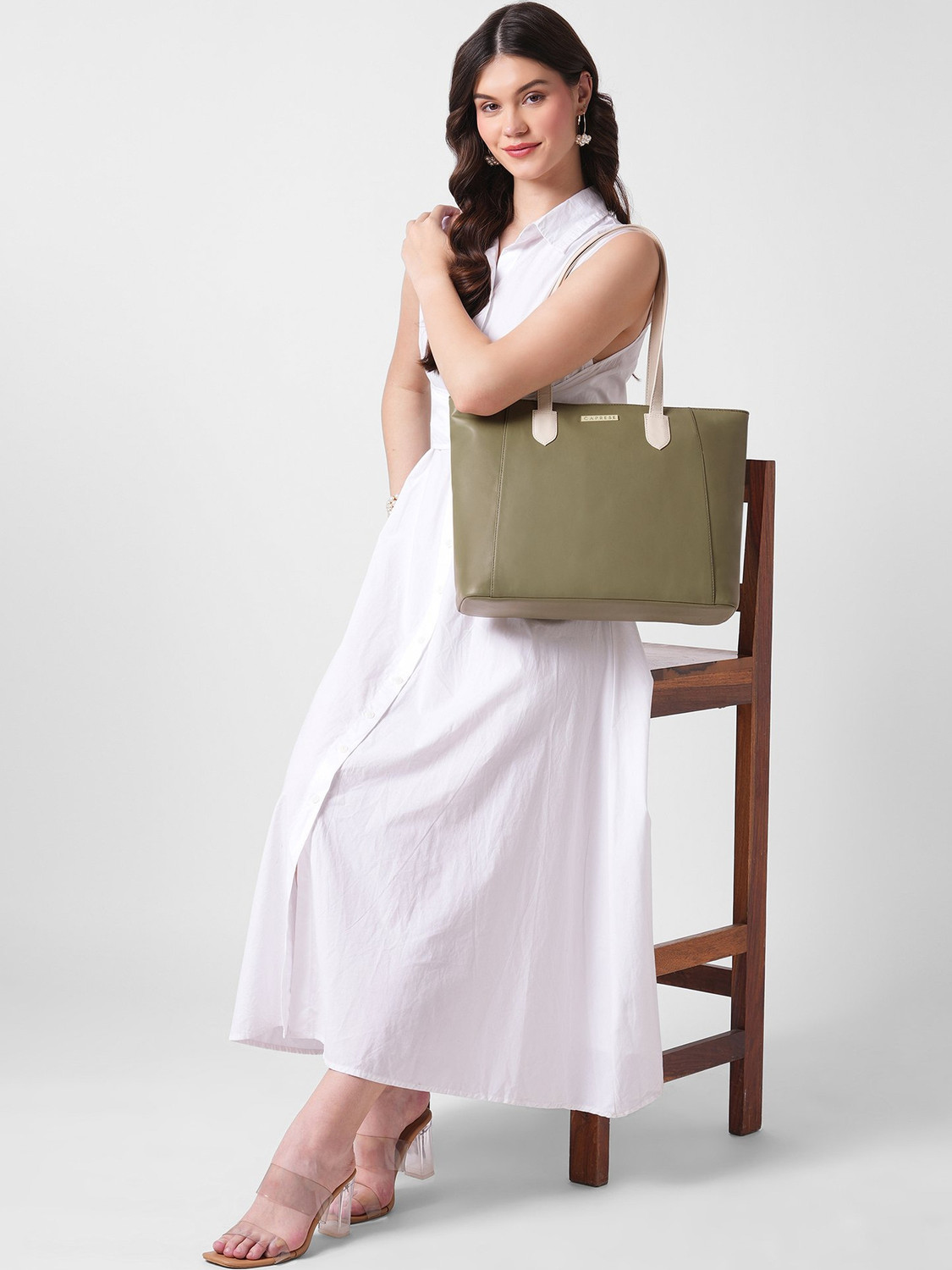 Image of Caprese Devon Tote Large Olive Green Bag for Women Shoulder Bag