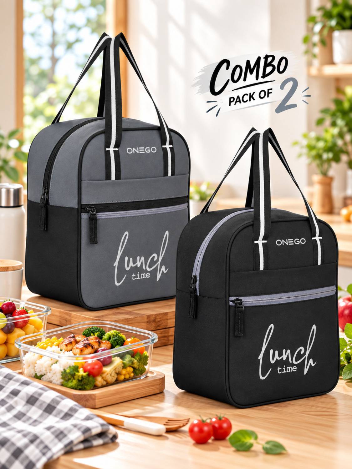ONEGO Insulated Combo of 2 | Leak-Proof & Durable Tiffin Waterproof Lunch Bag