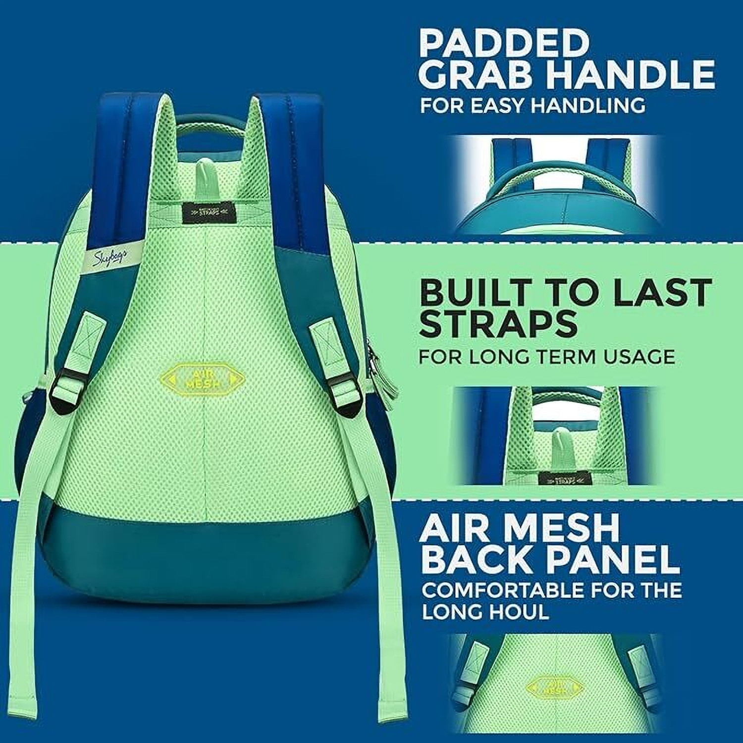Image of SKYBAGS SNUGGLE 04 SCHOOL BACKPACK GREEN BLUE Waterproof School Bag