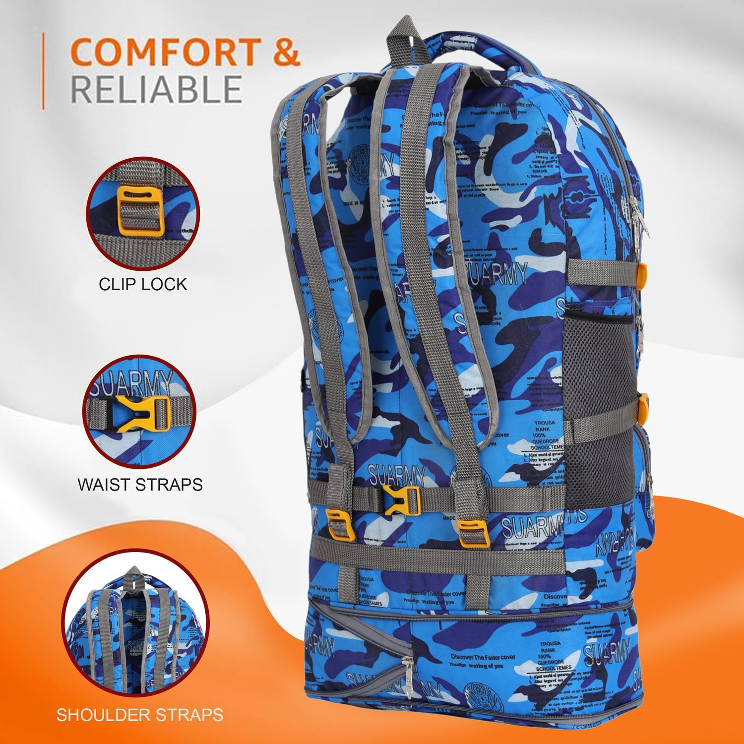 Image of LOYAL CHOICE Travel Backpack for Sport Camping Hiking Trekking Bag Rucksack - 60 L (Army). Waterproof Backpack