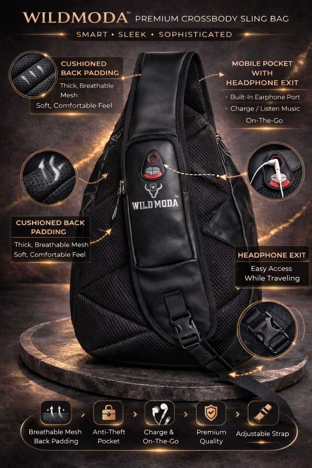 Image of Wildmoda Premium Faux Leather Cross Body Backpack for Travel, College, Tuition etc. Waterproof Backpack
