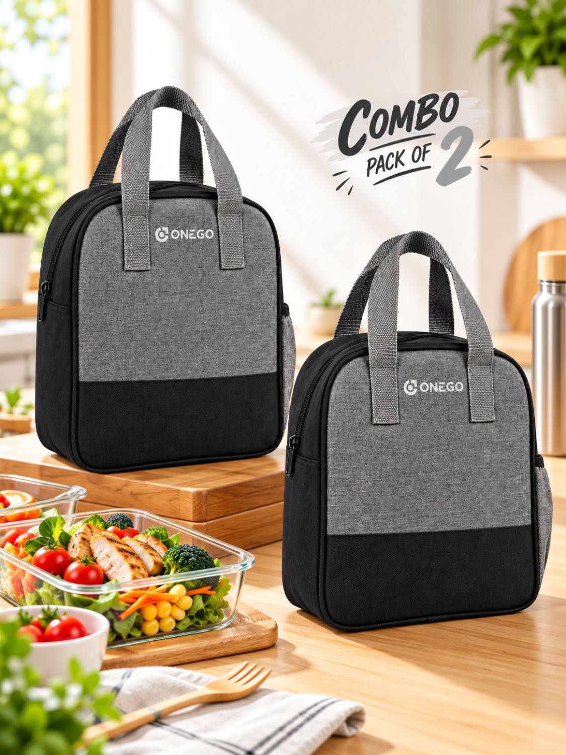 ONEGO Combo Pack of 2 Insulated Tiffin Bag for Men Women Office Waterproof Lunch Bag