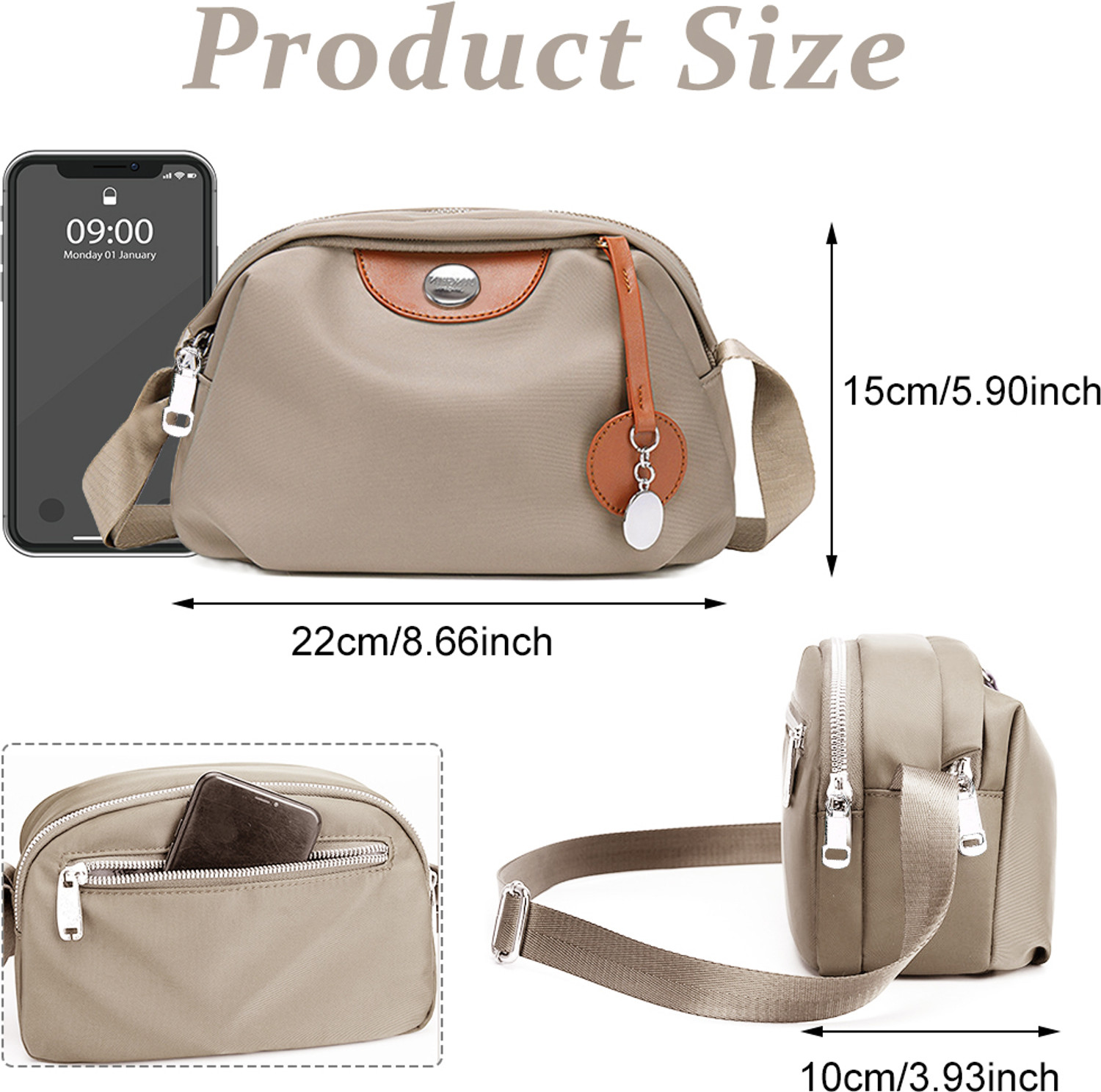 Image of sannidhi Fashion Women Crossbody Bag Casual Nylon Daily Bag Shoulder Bag Double Layer Waterproof Shoulder Bag