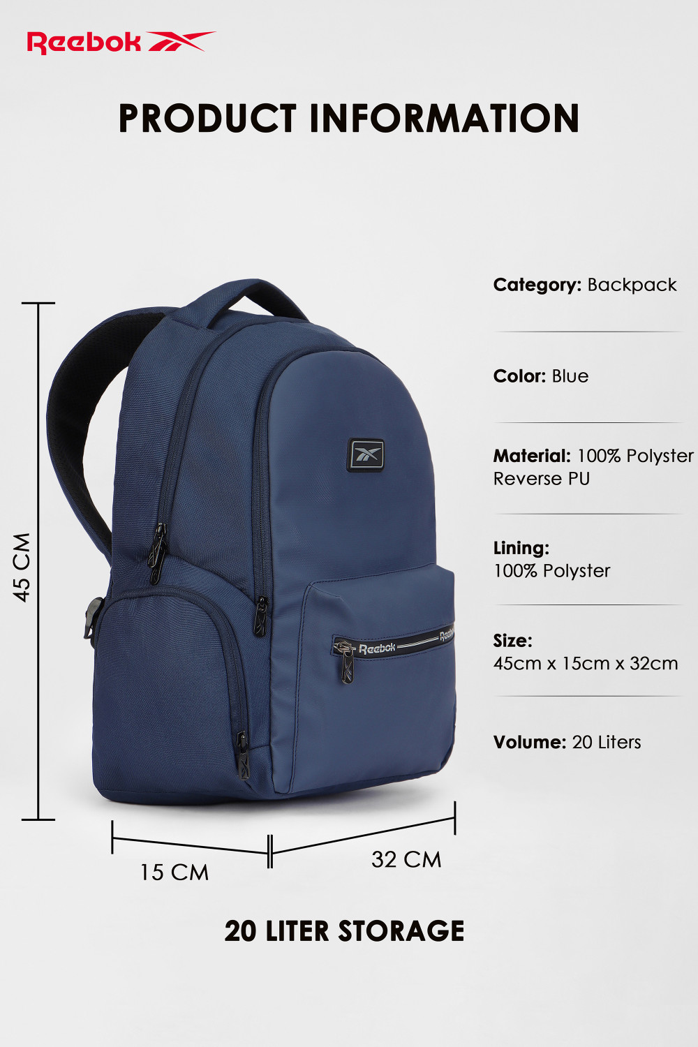 Image of REEBOK 13.1 L Laptop Backpack PACKVERSE UTILITY MOTION BACKPACK (Blue)