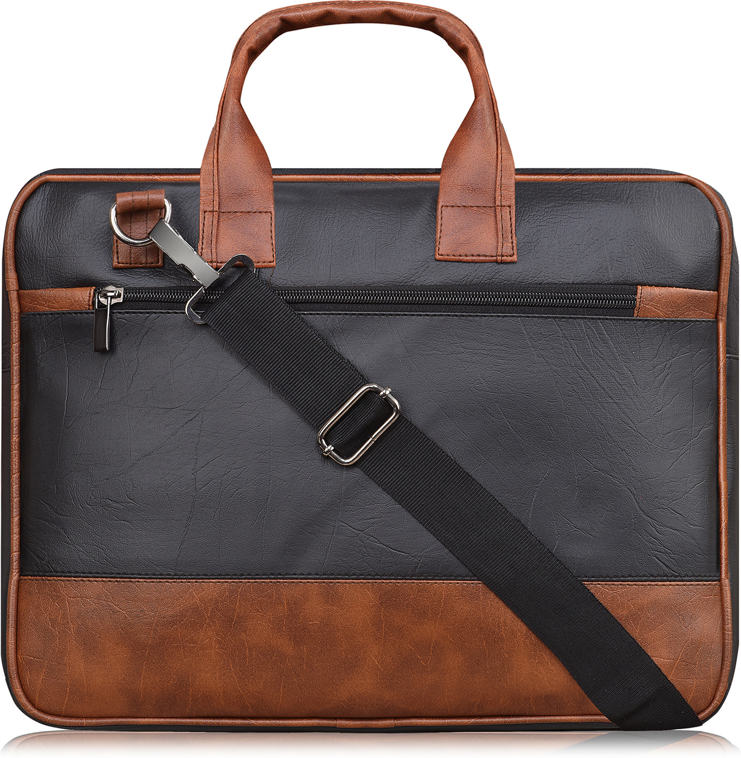 Image of AAURUBIS ENTERPRISE Black & Tan Color Faux Leather 10L Office Laptop Bag For Men & Women BG32 Waterproof Messenger Bag