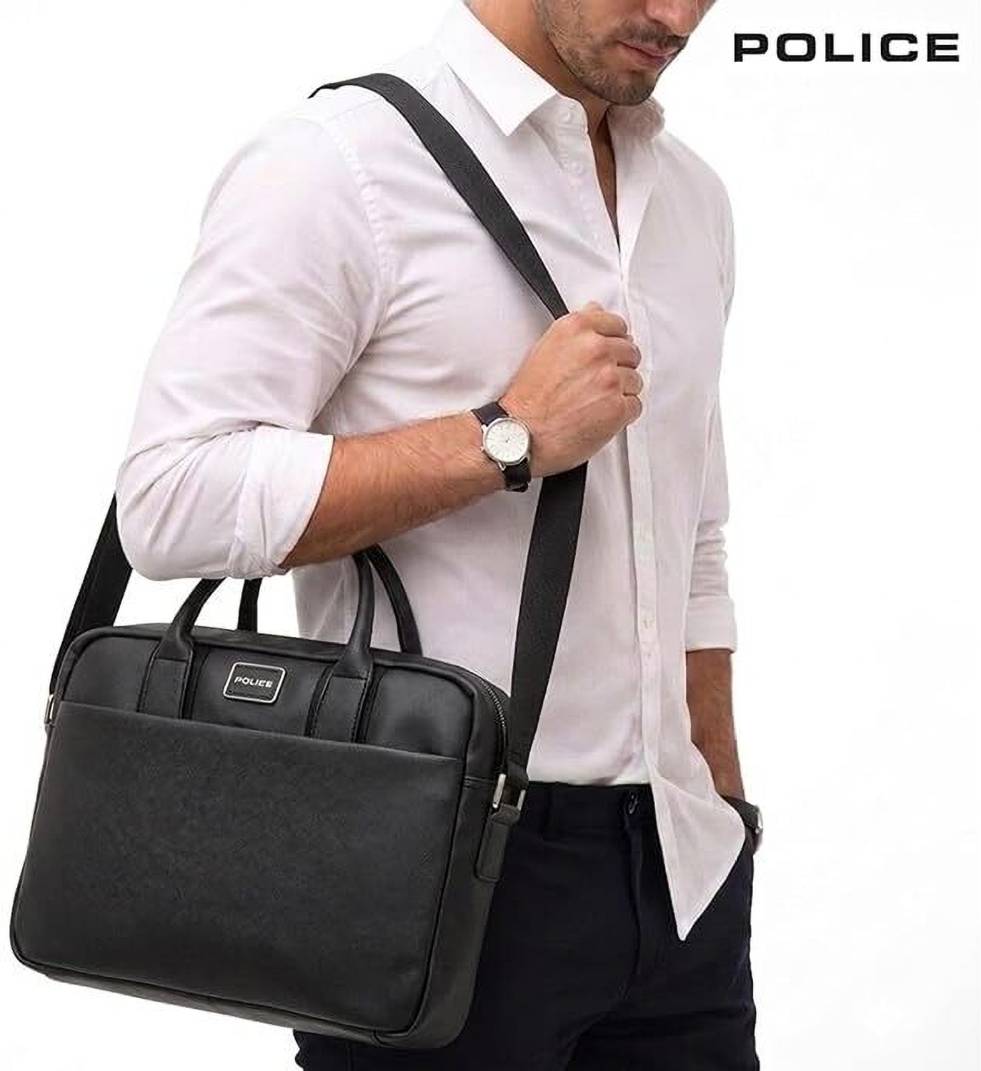 Image of Police Office Laptop Bag for Men - Black Waterproof Messenger Bag
