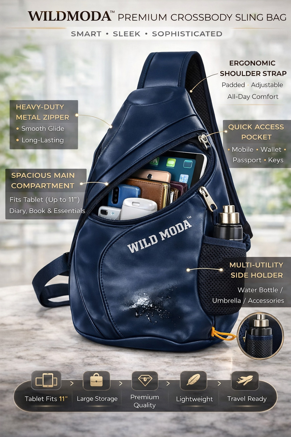Image of Wildmoda Premium Faux Leather Cross Body Backpack for Travel, College, Tuition etc. Waterproof School Bag