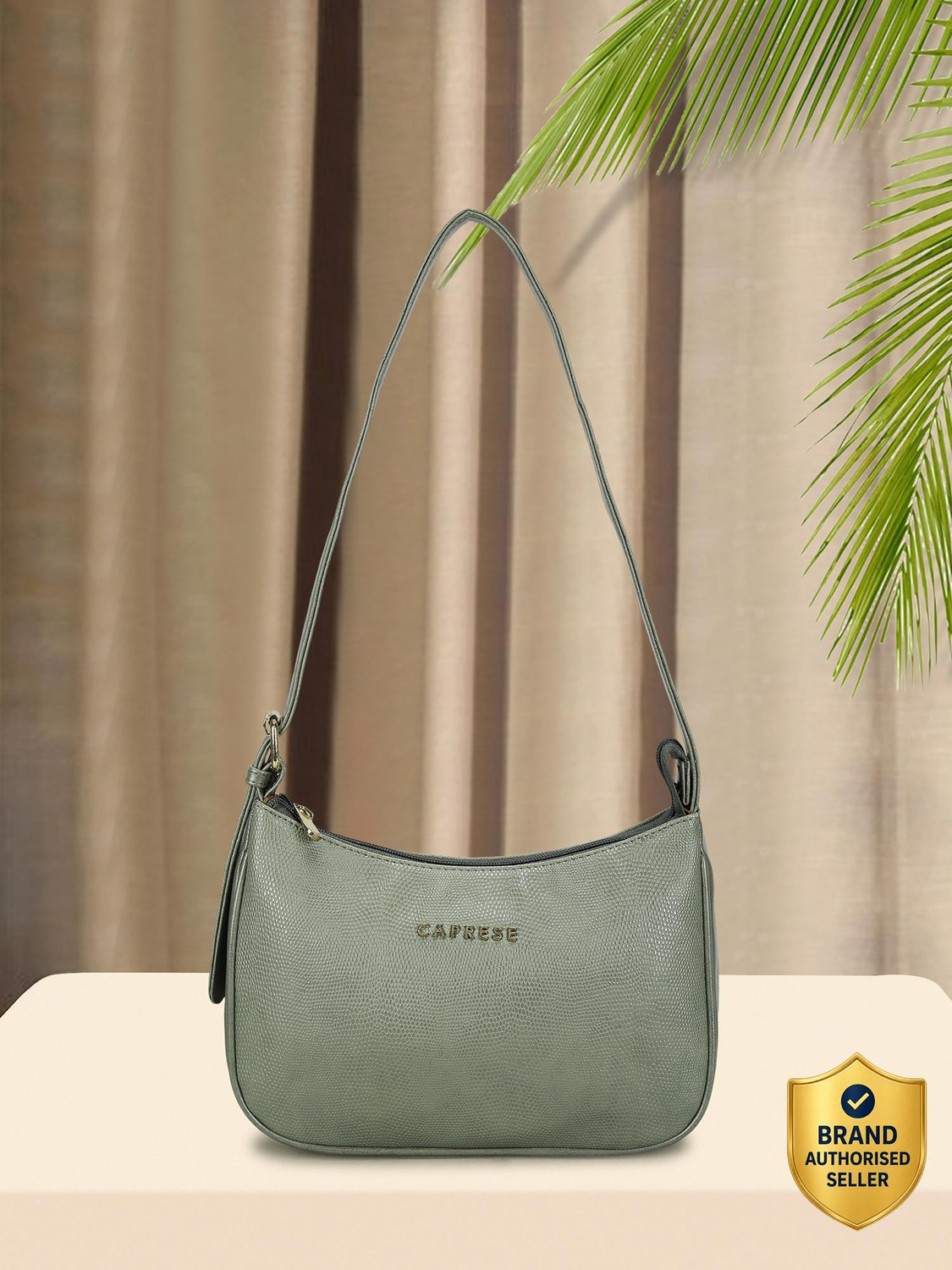 Image of Caprese Zenith Baguette Medium Sage Green Shoulder and Handheld Bag for Women Shoulder Bag