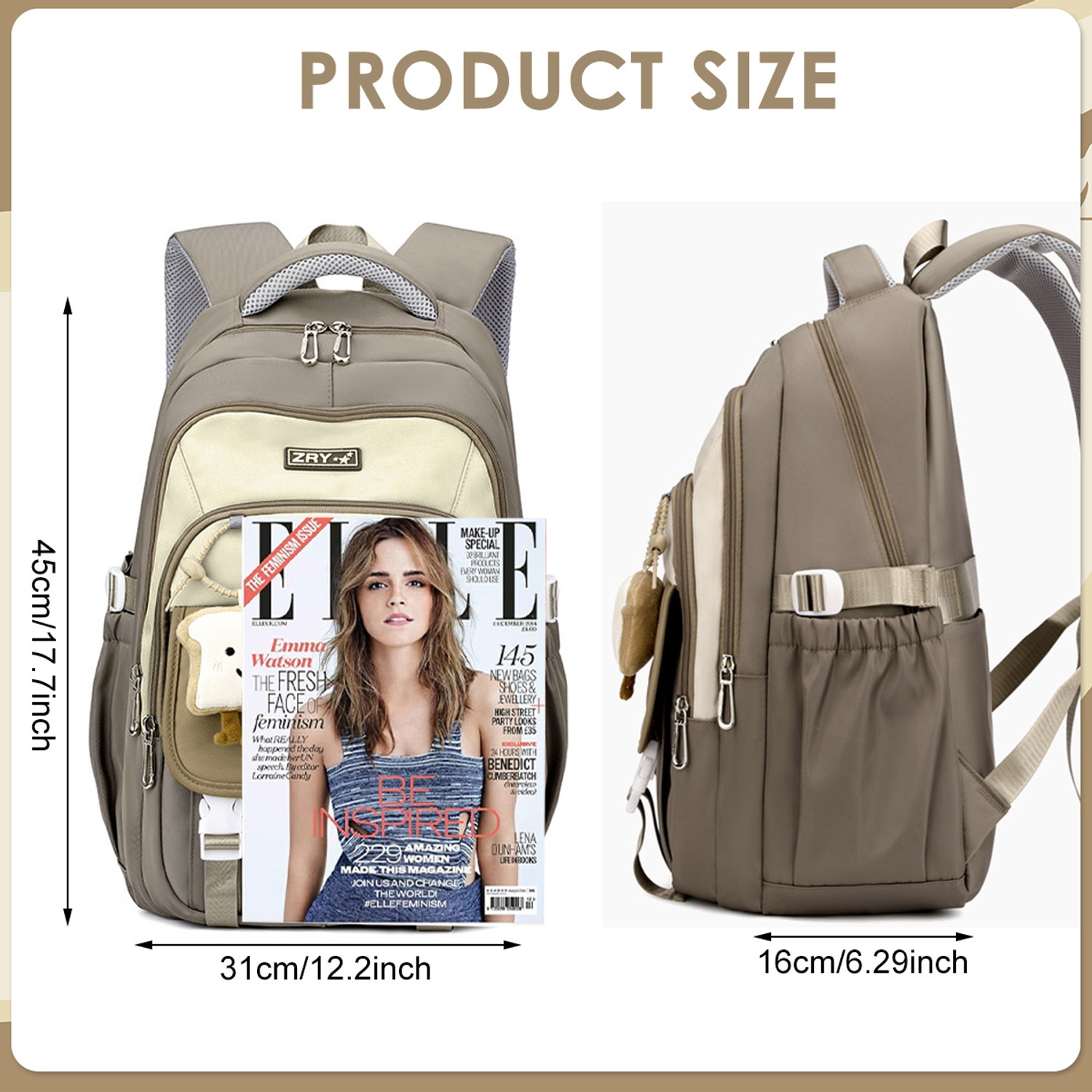 Image of gustave School Backpack Cute Cartoon Travel Bag Khaki for Girls Laptop Bag