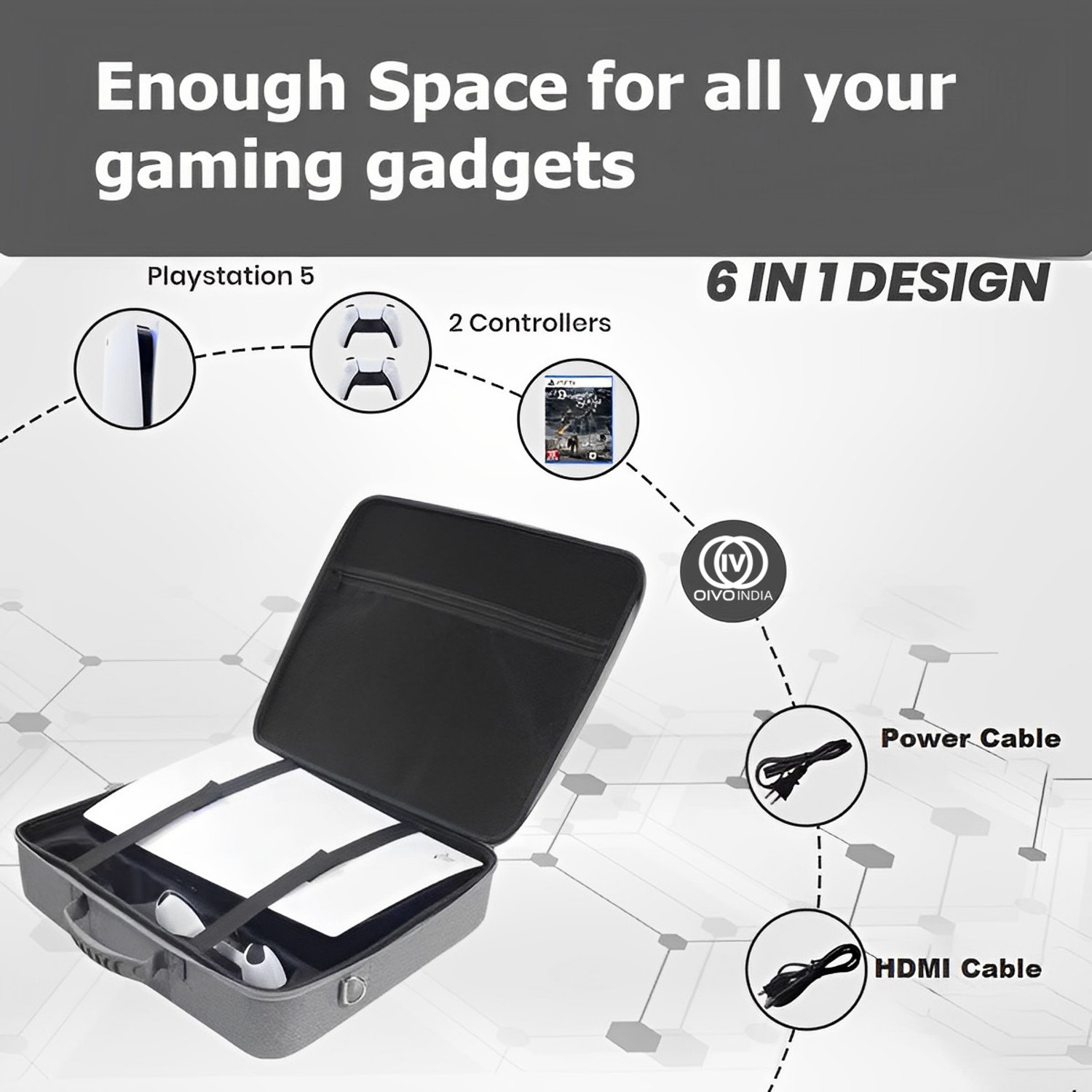 Image of OIVO INDIA PS5 Travel Carrying Case Grey, Hard Shell Storage Bag for PS5 Console Gaming Accessory Kit