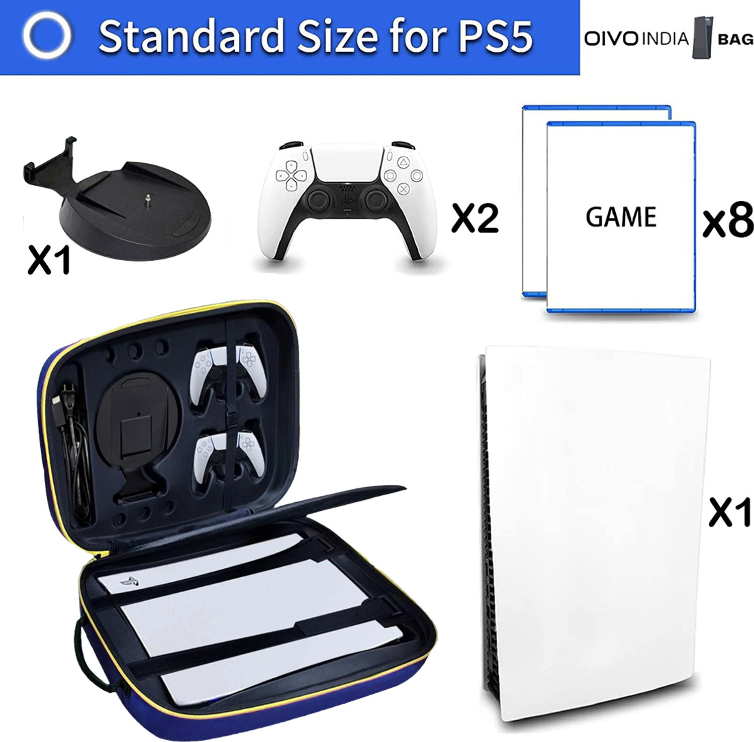Image of OIVO INDIA Blue Backpack Travel Carrying Case for PS5 Console & , Hard Shell Storage Bag Gaming Accessory Kit