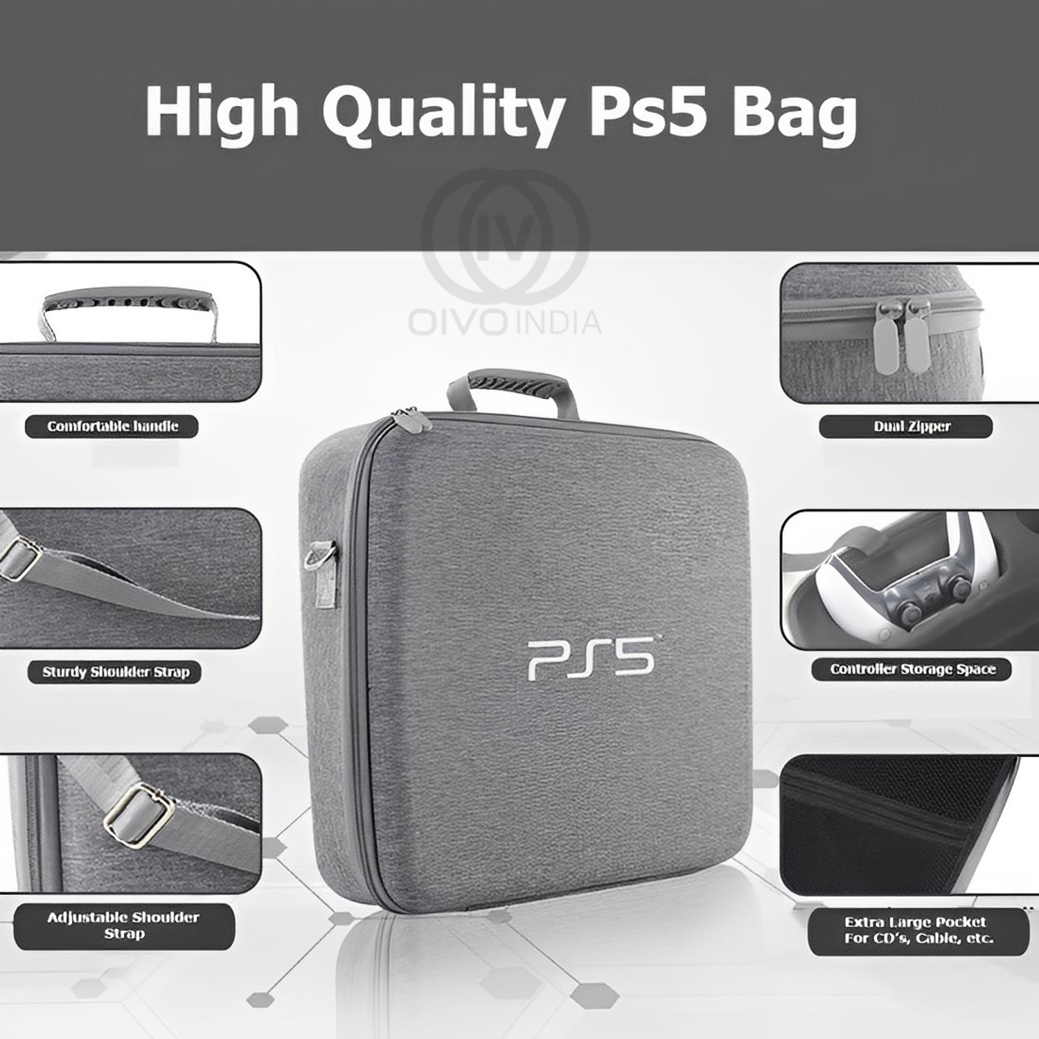 Image of OIVO INDIA PS5 Travel Carrying Case Grey, Hard Shell Storage Bag for PS5 Console Gaming Accessory Kit