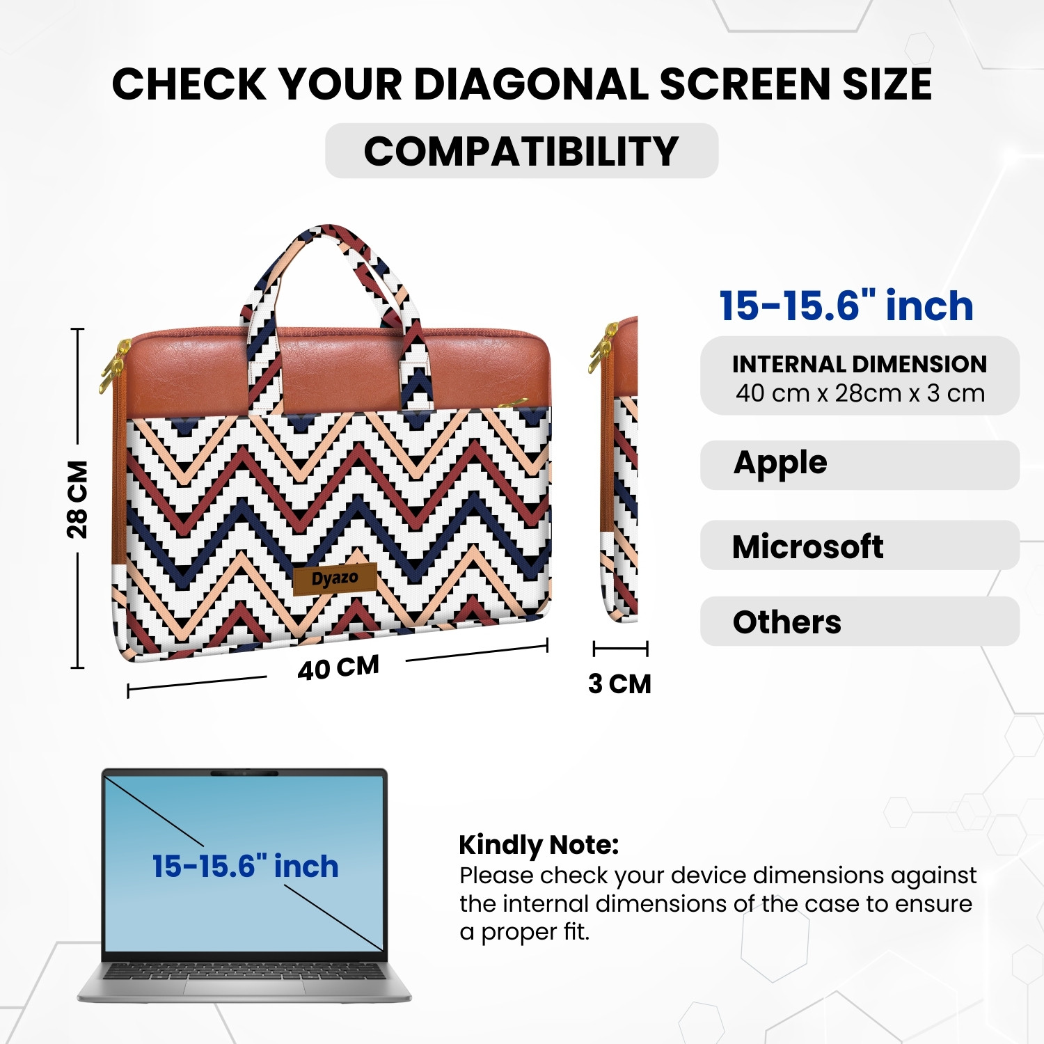Image of Dyazo Plus Laptop Sleeve Bag 15-15.6 Inch for Woman Vegan Handcrafted Case with Handle Laptop Bag